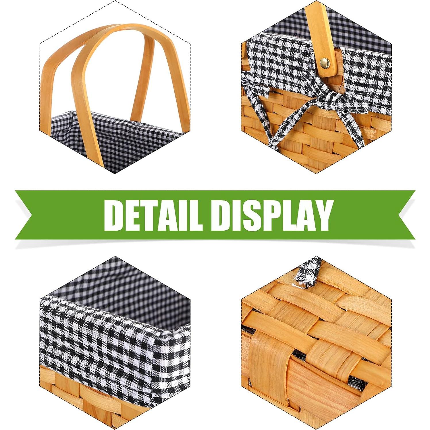 Cesta de Picnic Patelai de Mimbre con Manta Cuadrícula 33x20cm