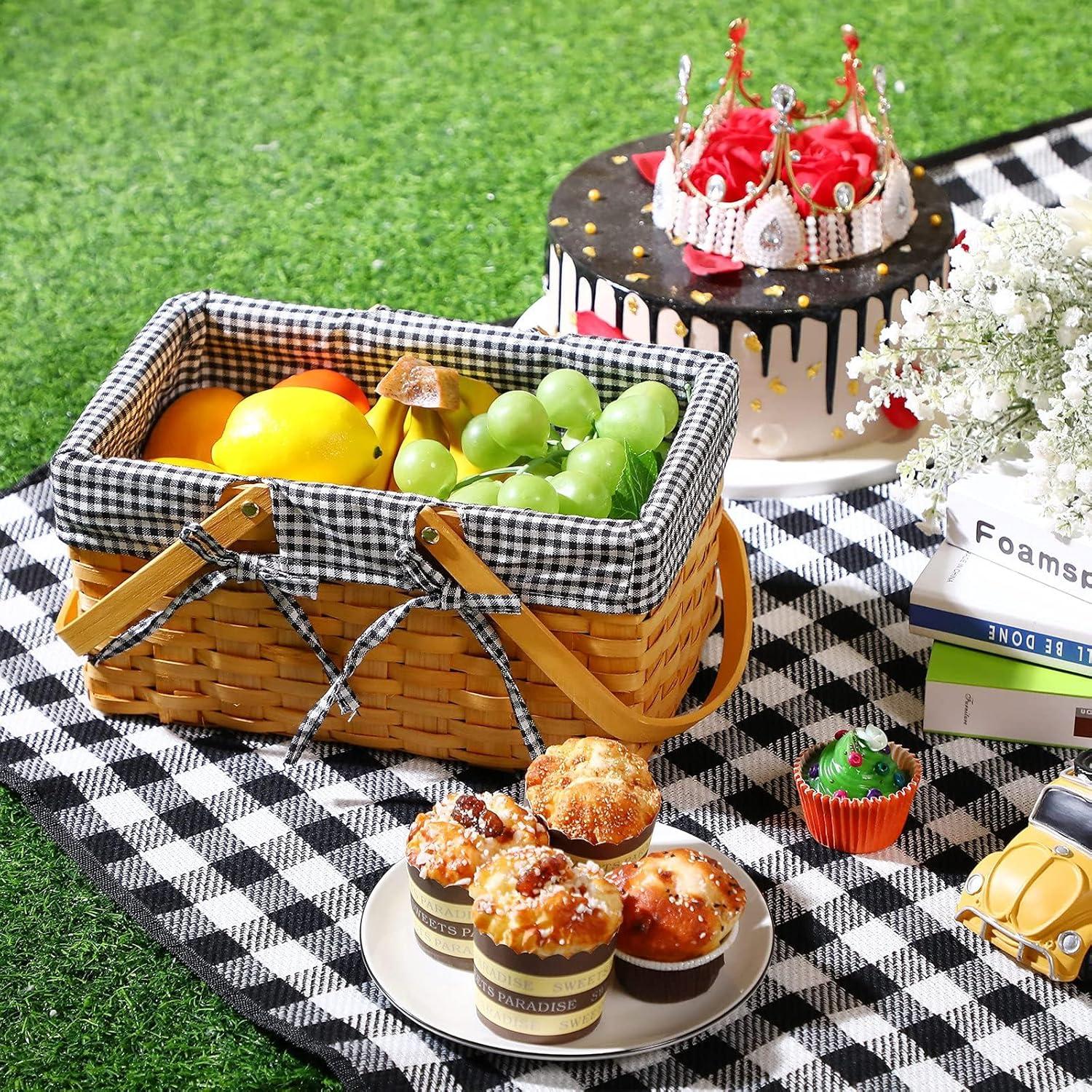 Cesta de Picnic Patelai de Mimbre con Manta Cuadrícula 33x20cm