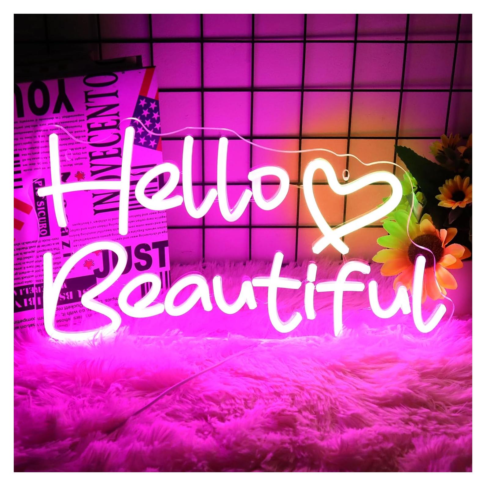 Cartel de Neón LED Hola Hermoso 40.6 x 24.4 cm Decoración