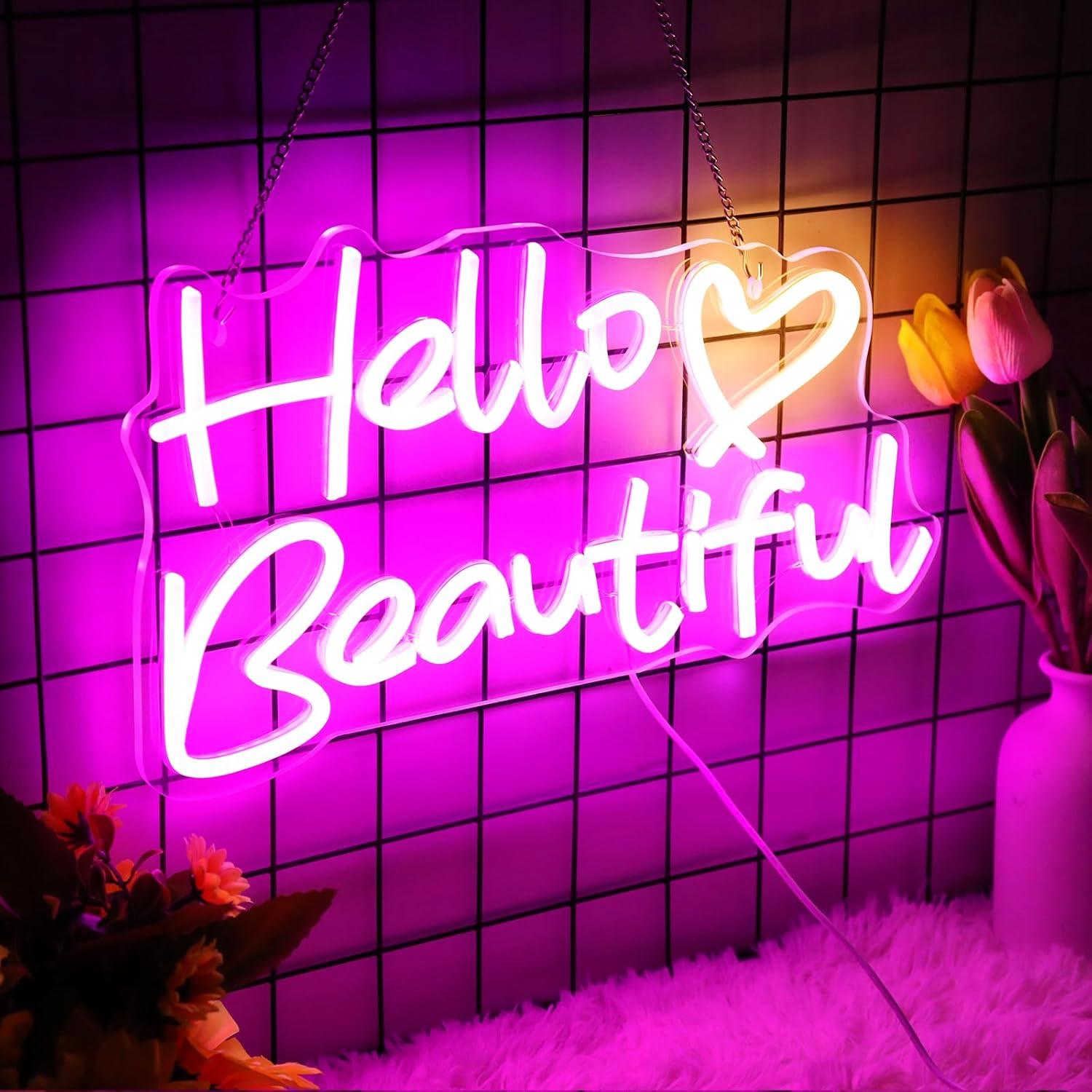 Cartel de Neón LED Hola Hermoso 40.6 x 24.4 cm Decoración