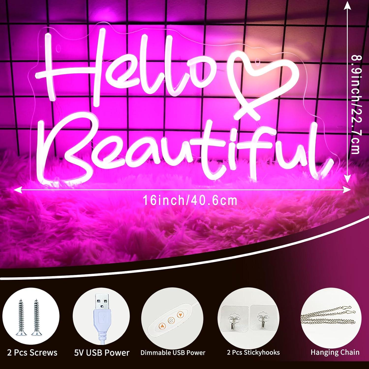 Cartel de Neón LED Hola Hermoso 40.6 x 24.4 cm Decoración