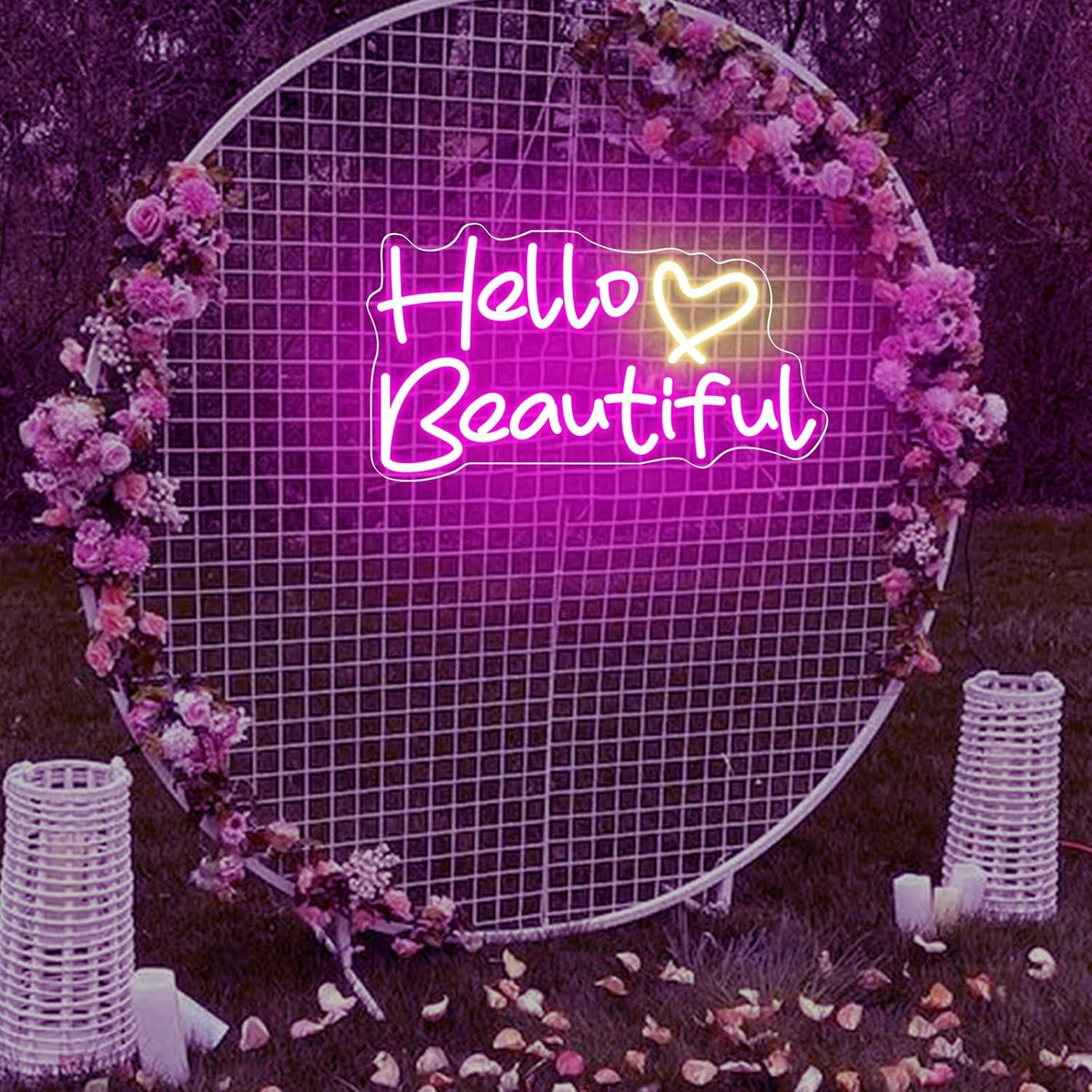 Cartel de Neón LED Hola Hermoso 40.6 x 24.4 cm Decoración