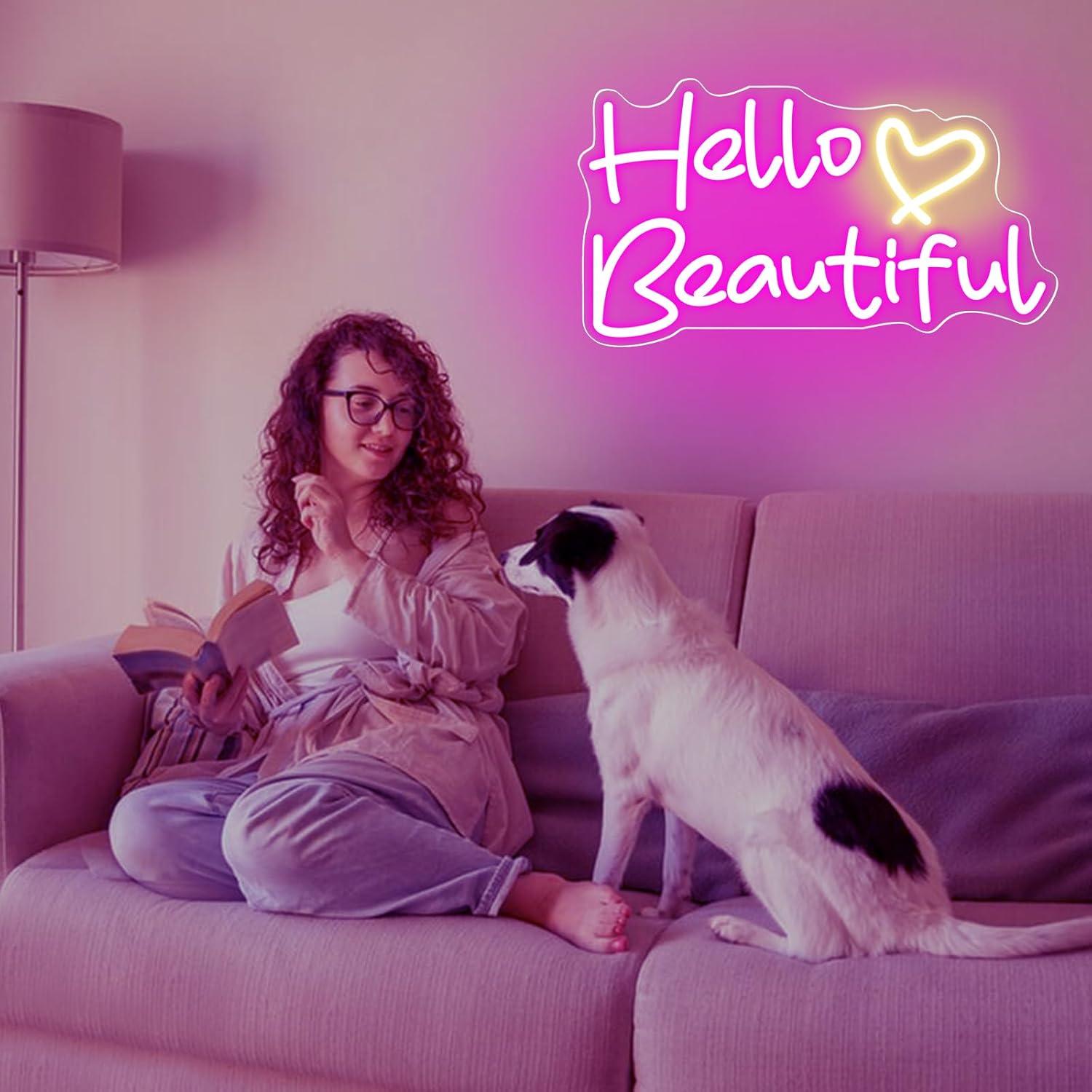 Cartel de Neón LED Hola Hermoso 40.6 x 24.4 cm Decoración