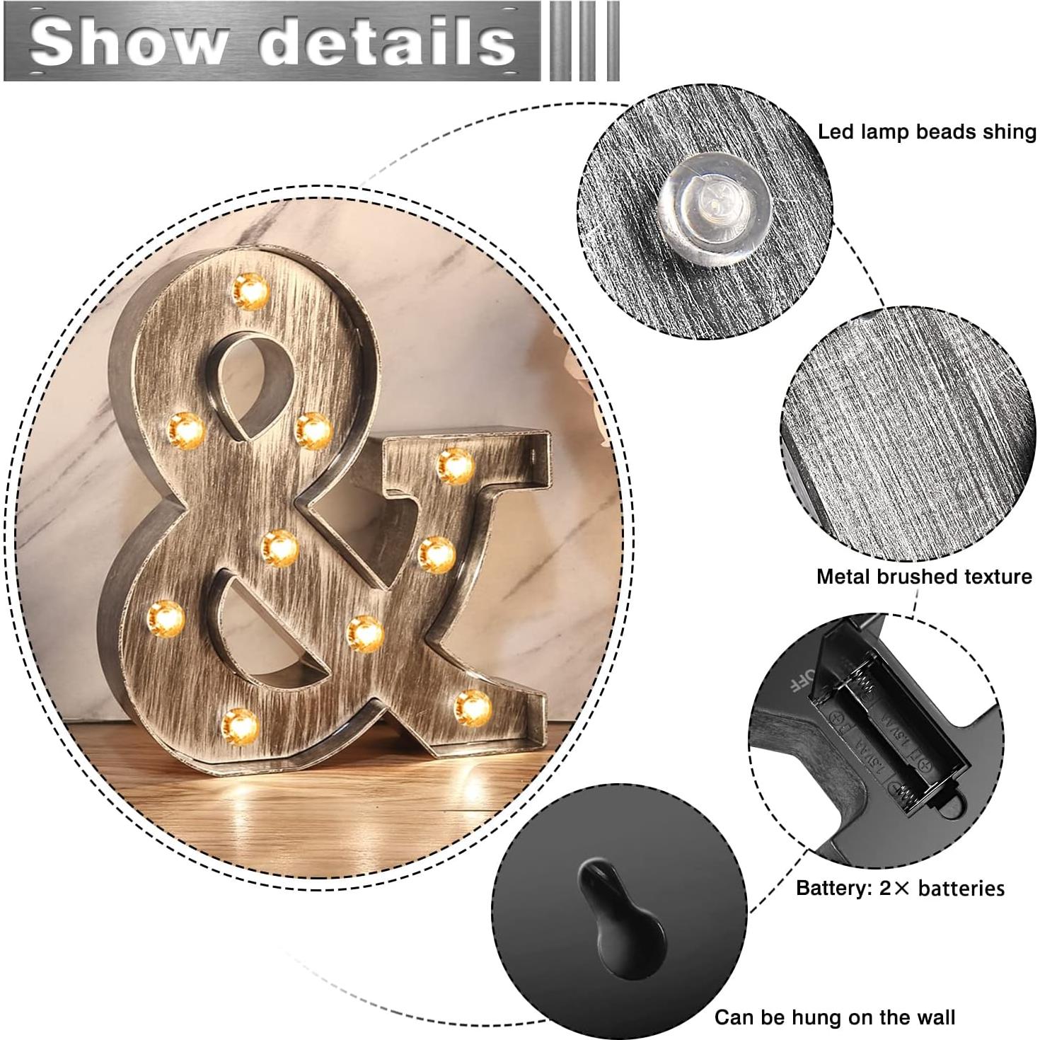 Letras LED iluminadas Glintee 22 cm plateadas decorativas