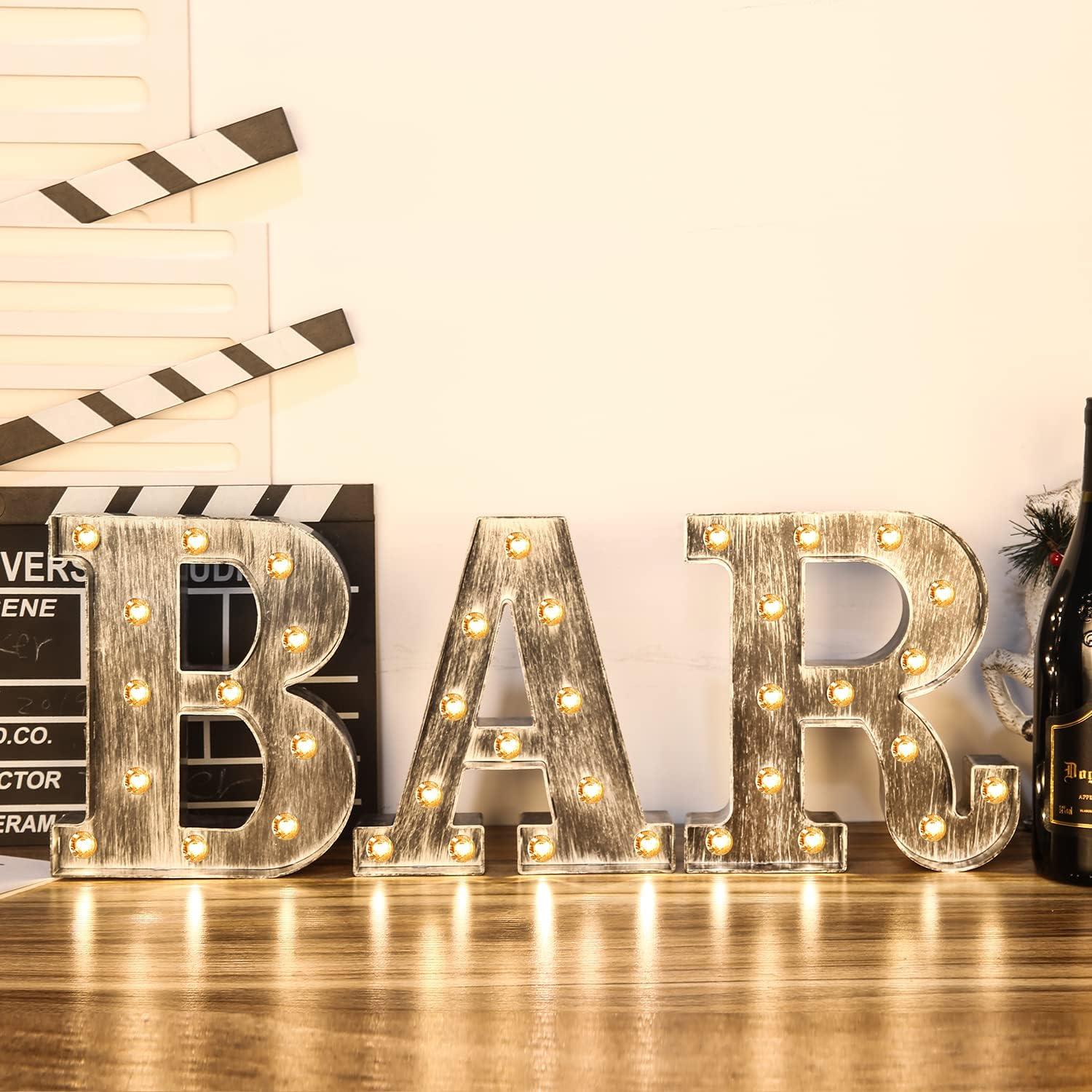 Letras LED iluminadas Glintee 22 cm plateadas decorativas