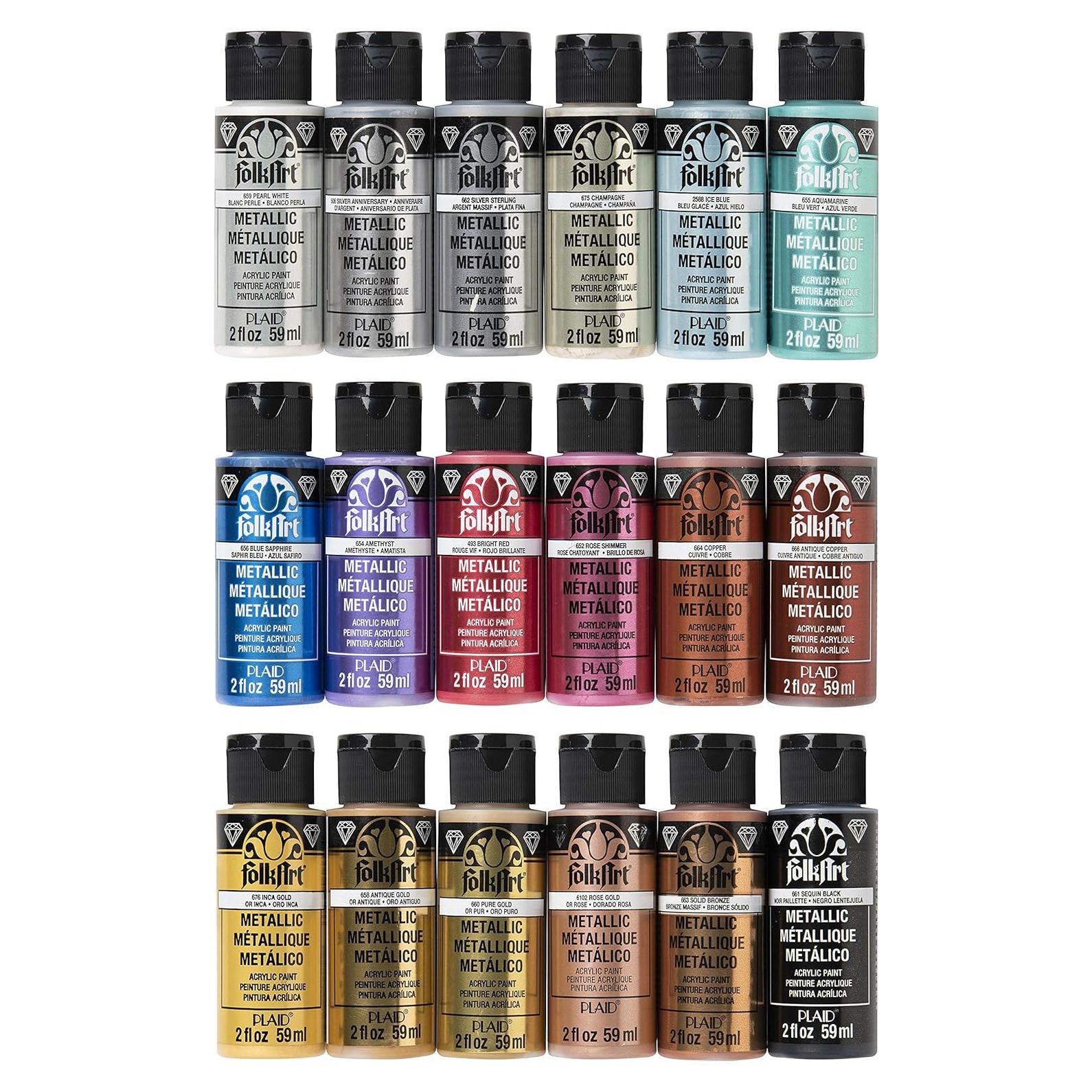 Juego de Pintura Acrílica FolkArt 18 Colores Metálicos 2 oz