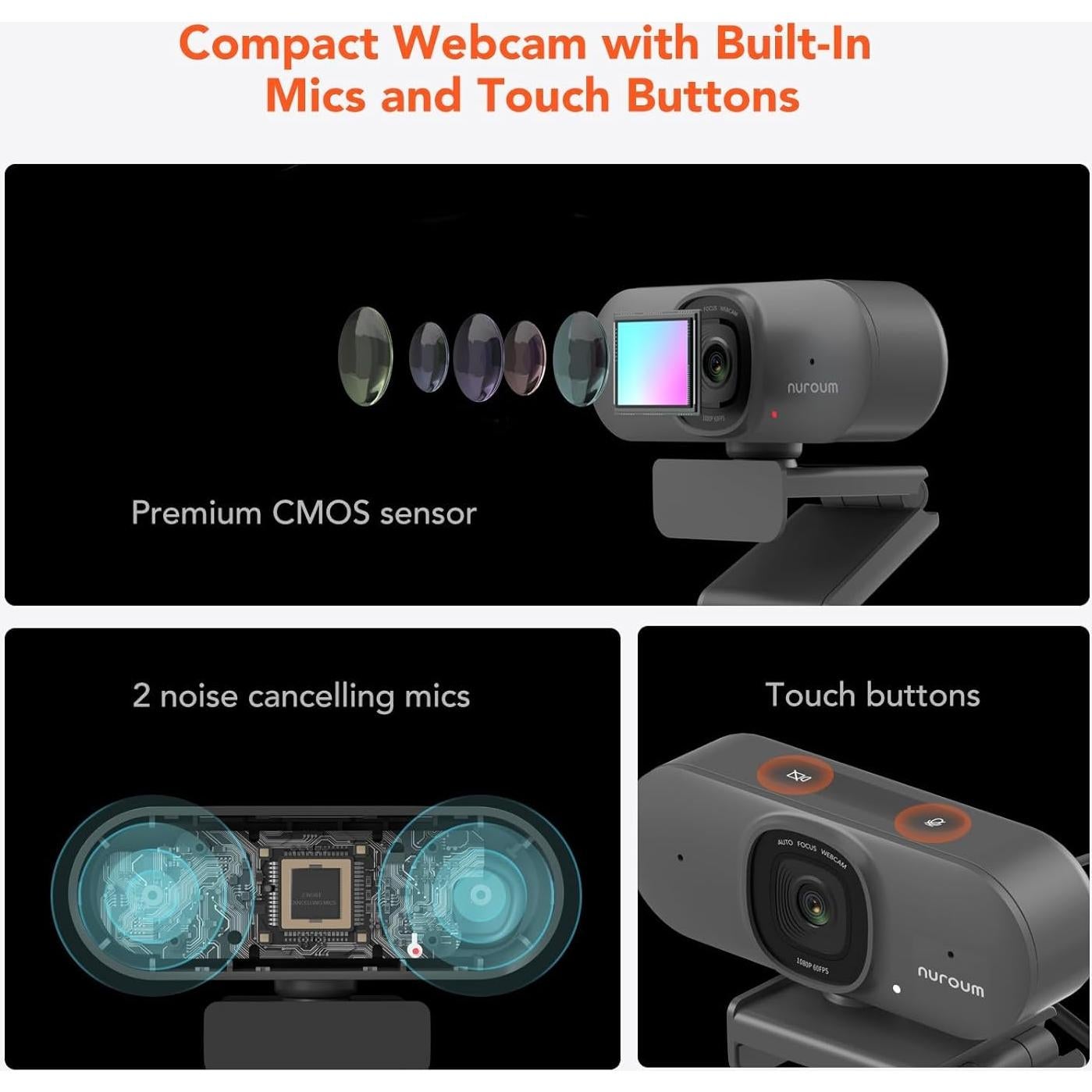 Cámara Web NUROUM V15AF 2K HD Autofocus Doble Micrófono