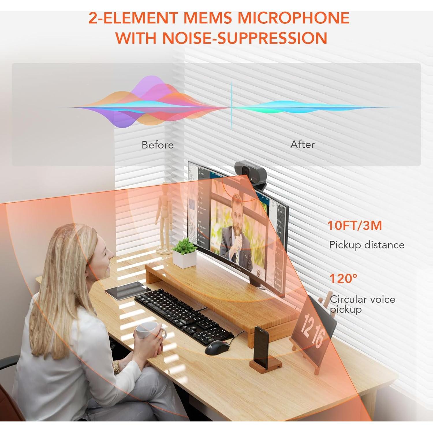 Cámara Web NUROUM V15AF 2K HD Autofocus Doble Micrófono