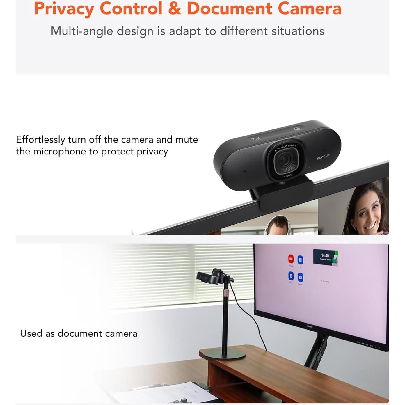 Cámara Web NUROUM V15AF 2K HD Autofocus Doble Micrófono