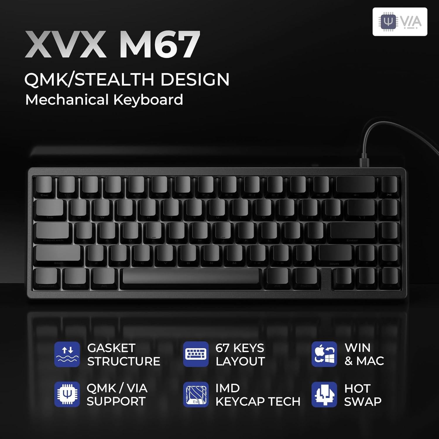 Teclado Mecánico HITIME M67 USB 60% RGB Intercambiable Negro