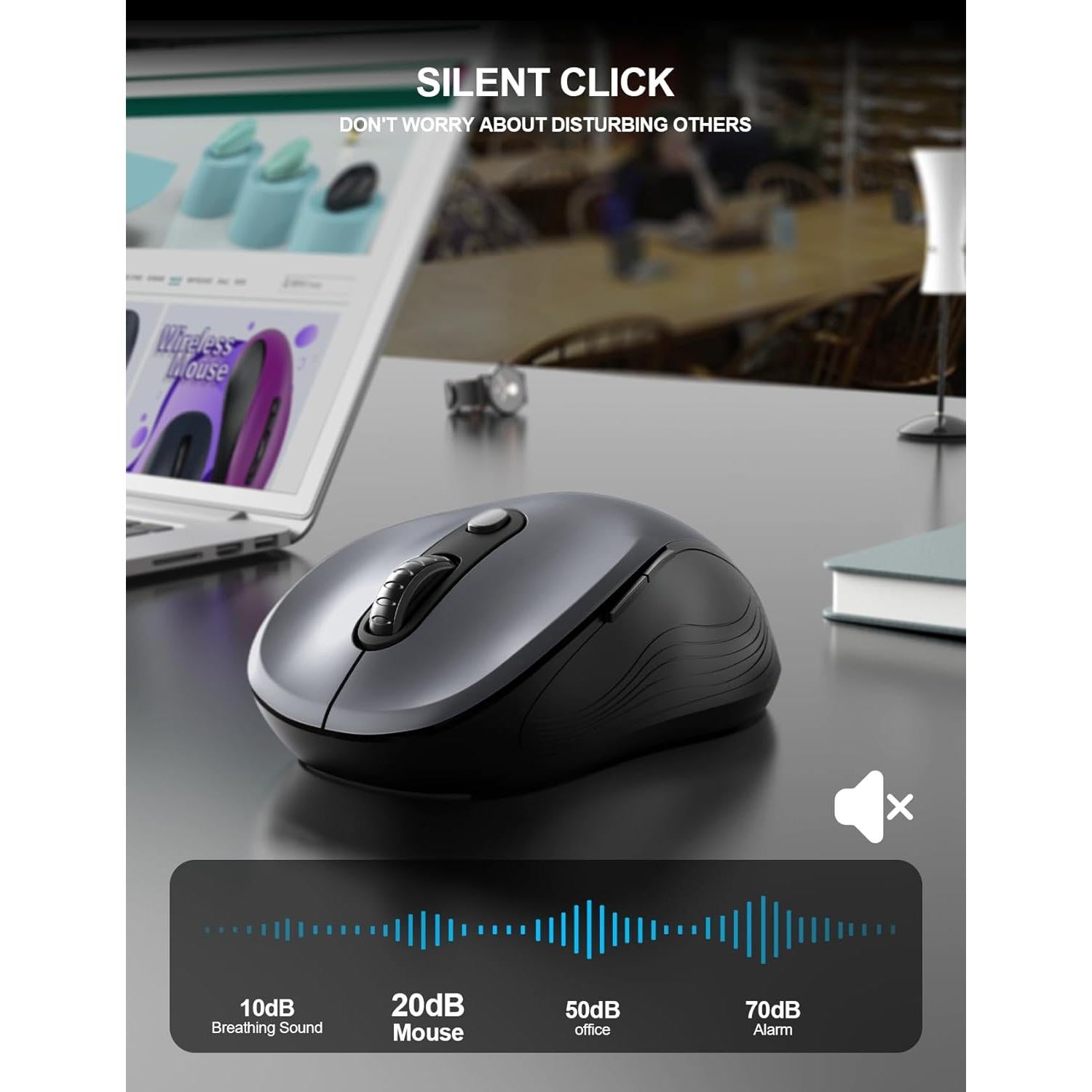 Mouse Inalambrico Ergonomico Trueque 2.4GHz 6 Botones Gris