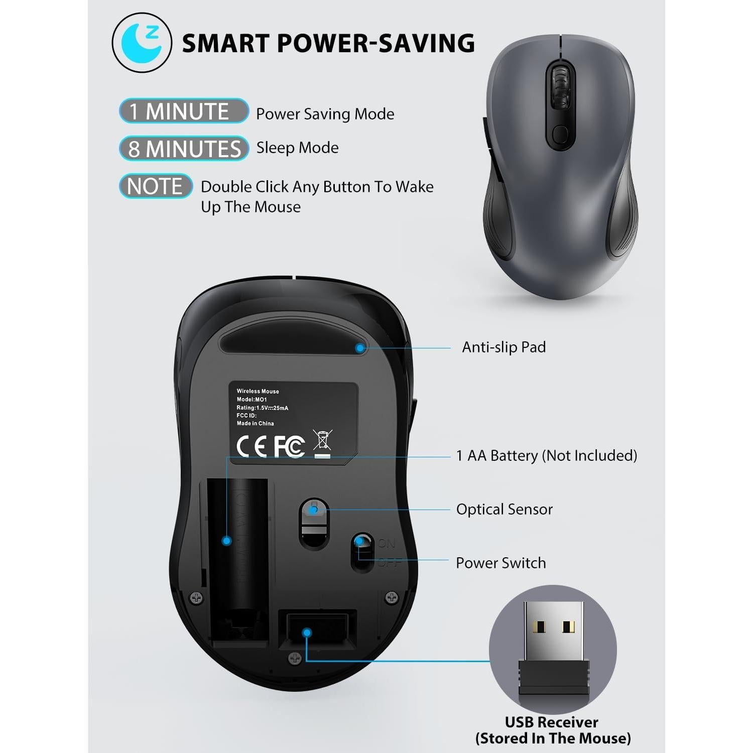 Mouse Inalambrico Ergonomico Trueque 2.4GHz 6 Botones Gris