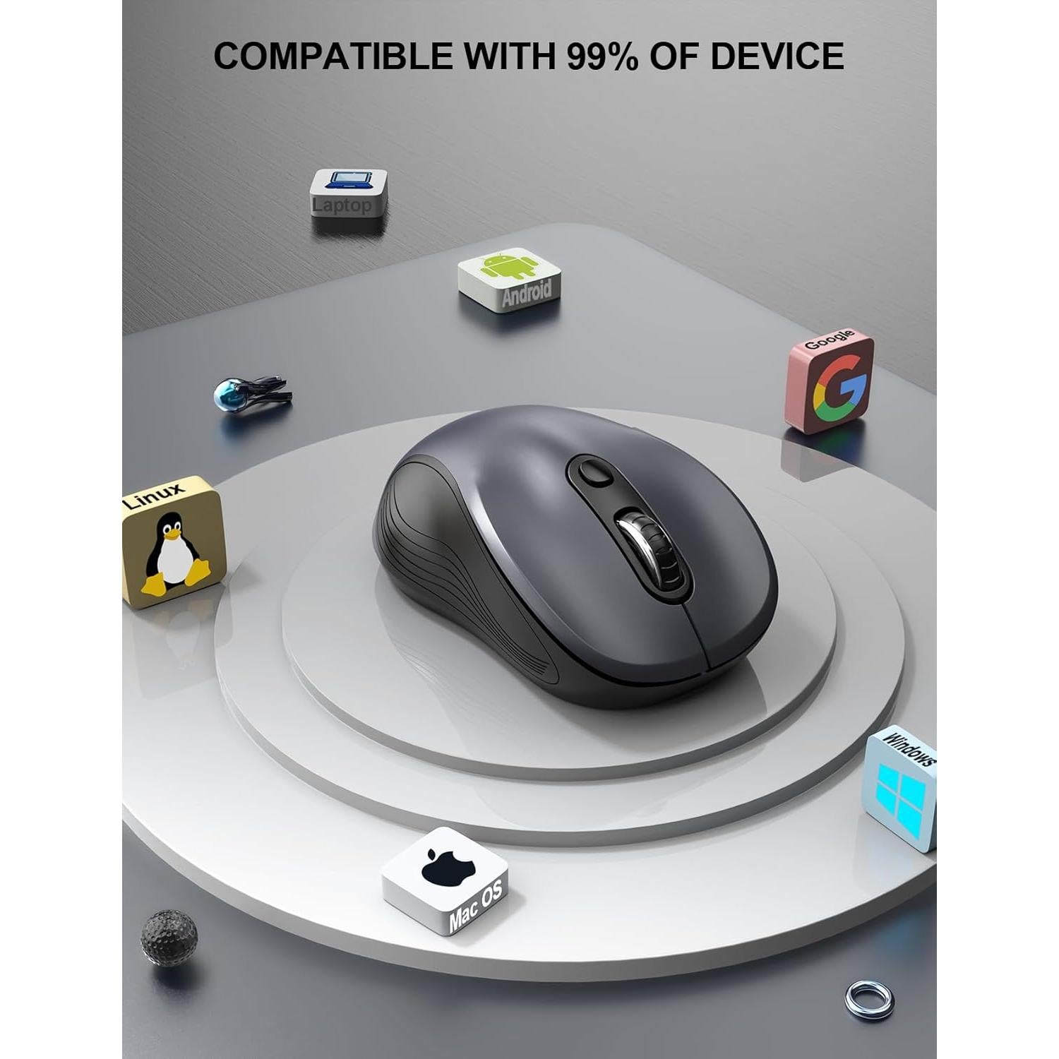 Mouse Inalambrico Ergonomico Trueque 2.4GHz 6 Botones Gris