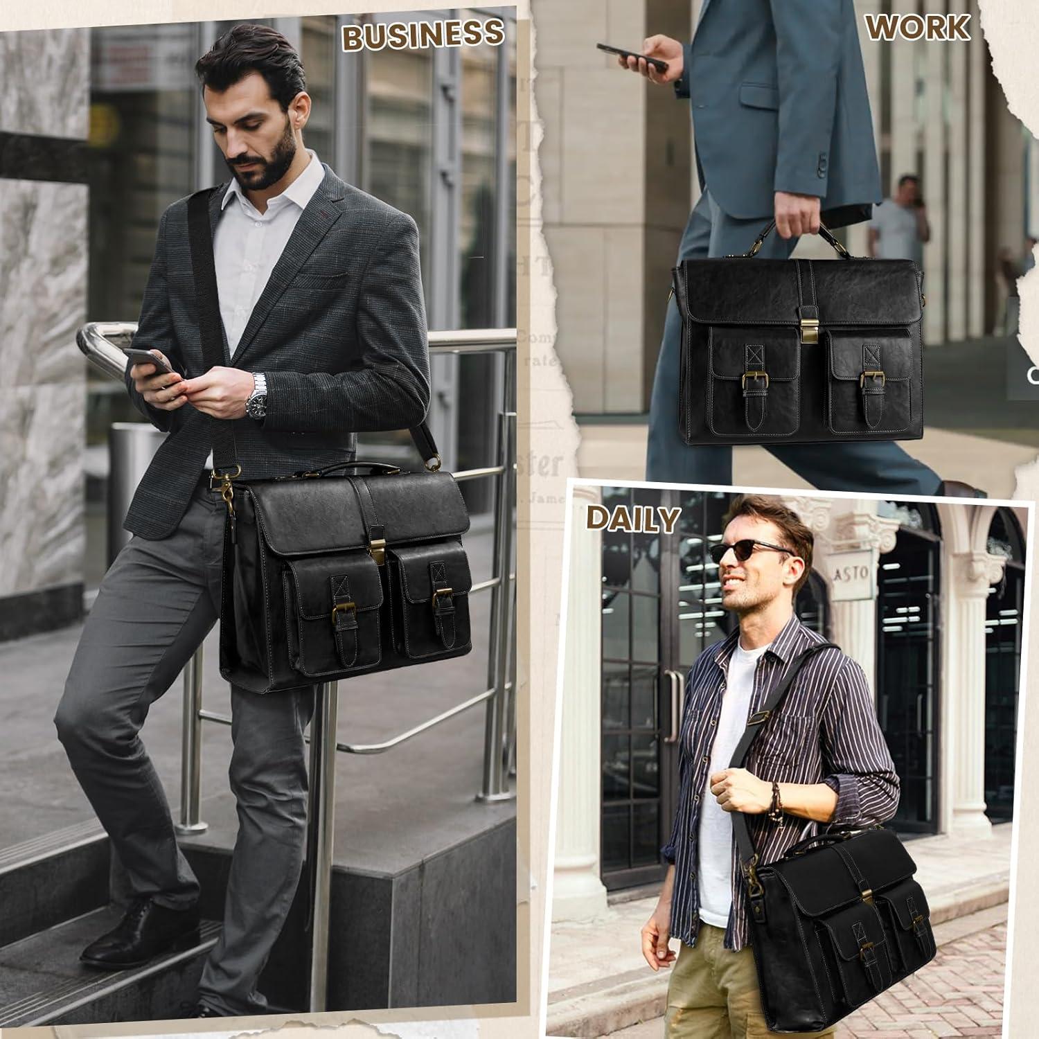 Bolsa de Mensajero Rainsmore 15.6" Cuero Vintage Impermeable