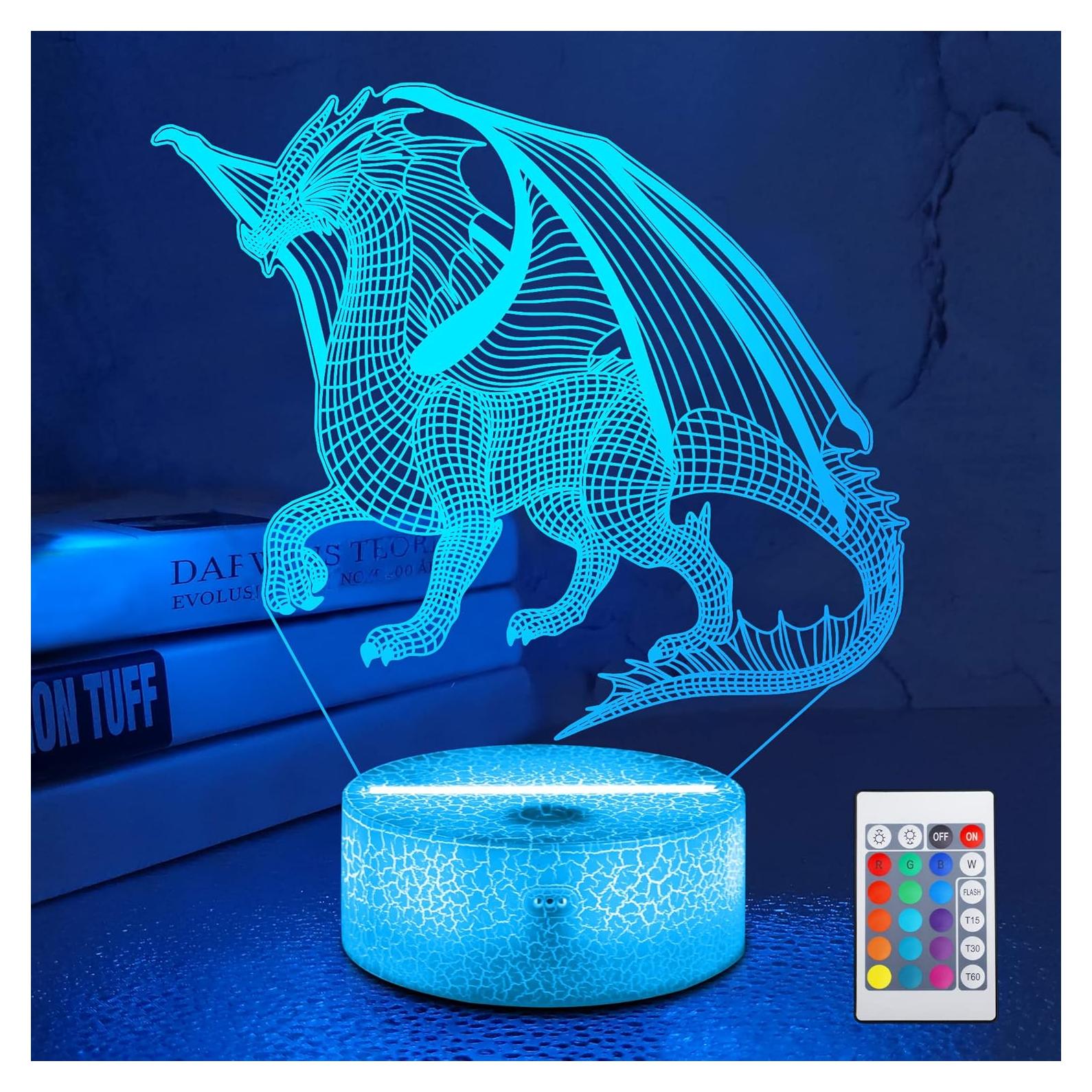 Lampeez Lámpara 3D Dragón Luz Nocturna 16 Colores Control Remoto