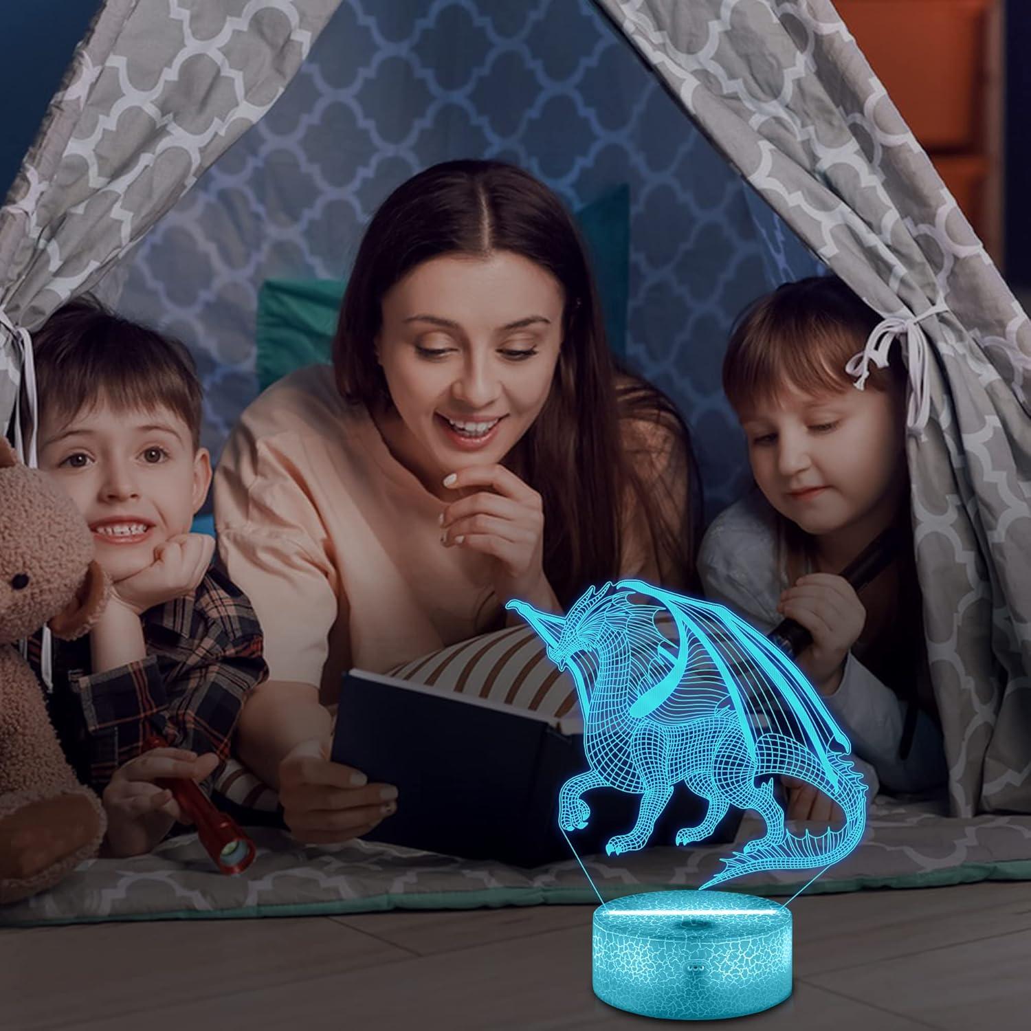 Lampeez Lámpara 3D Dragón Luz Nocturna 16 Colores Control Remoto