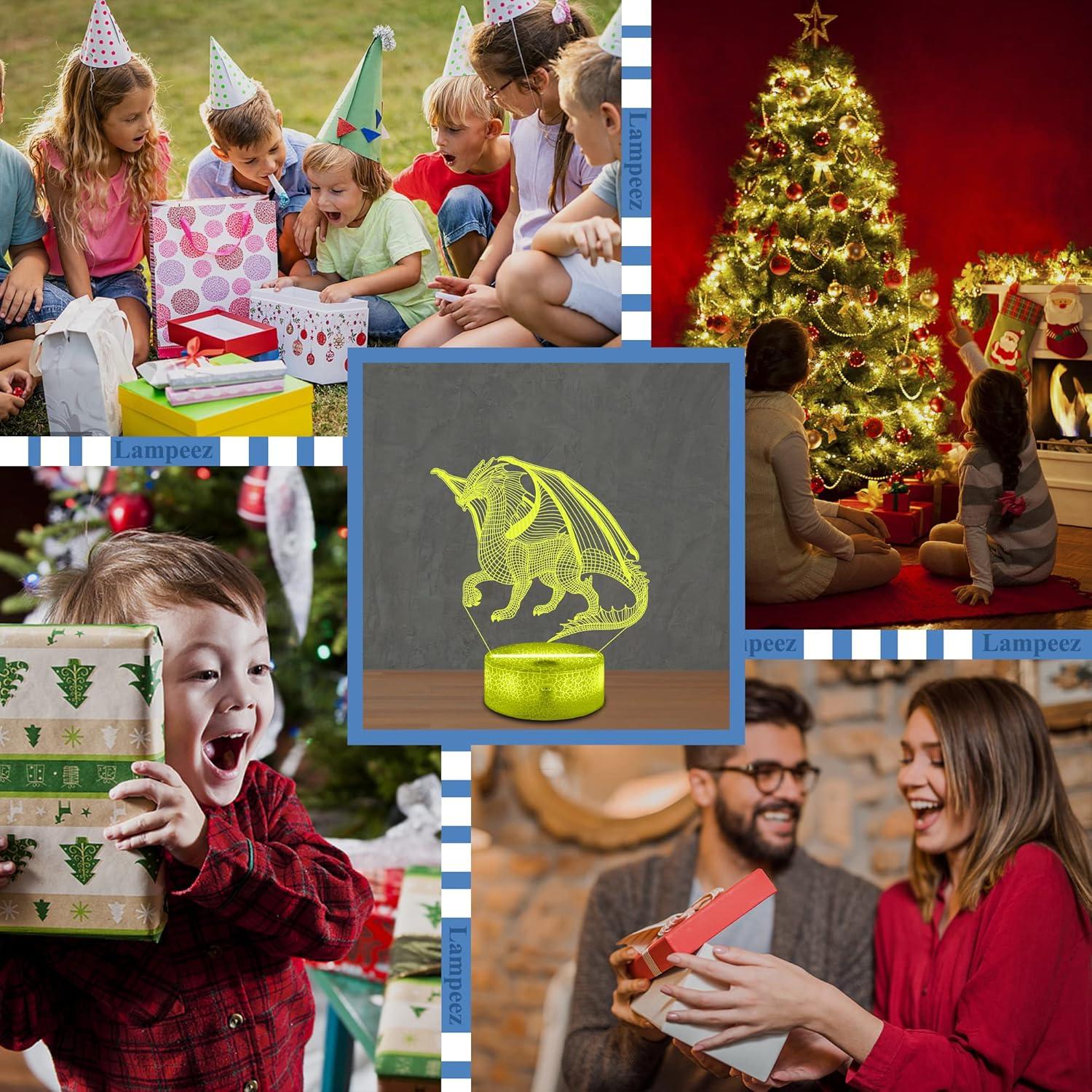 Lampeez Lámpara 3D Dragón Luz Nocturna 16 Colores Control Remoto