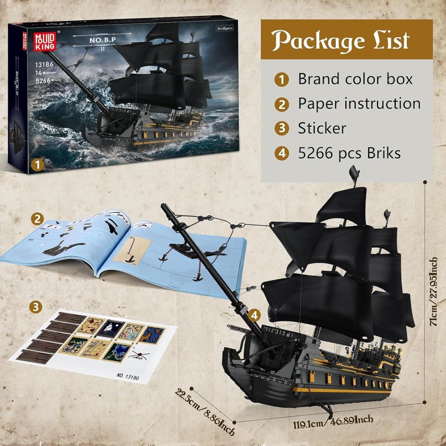 Kit de Construcción Barco Pirata Mould King 13186 Black Pearl 5266 Piezas