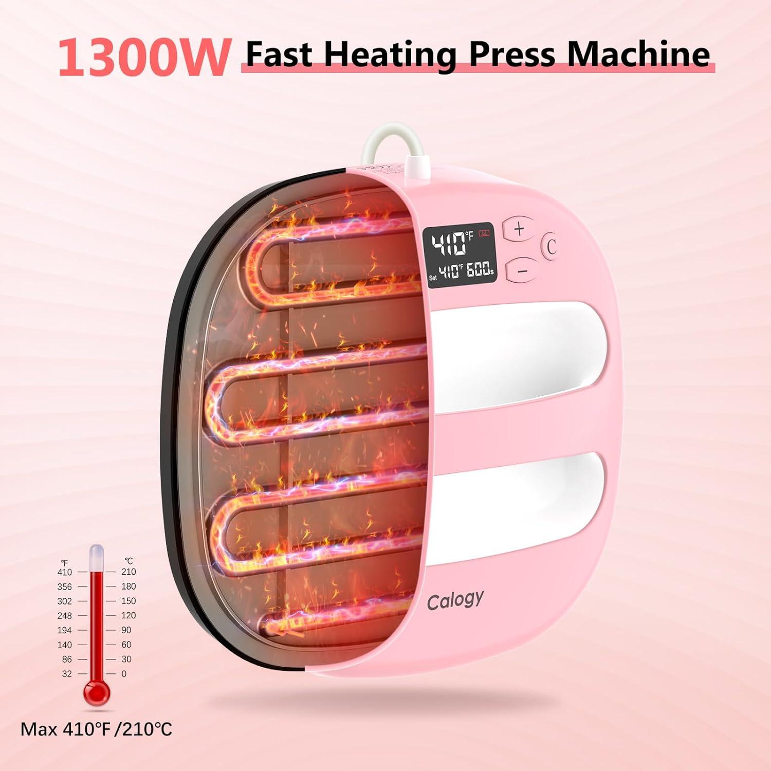 Prensa de Calor Calogy 10x10" Rosa para Camisetas 210°C