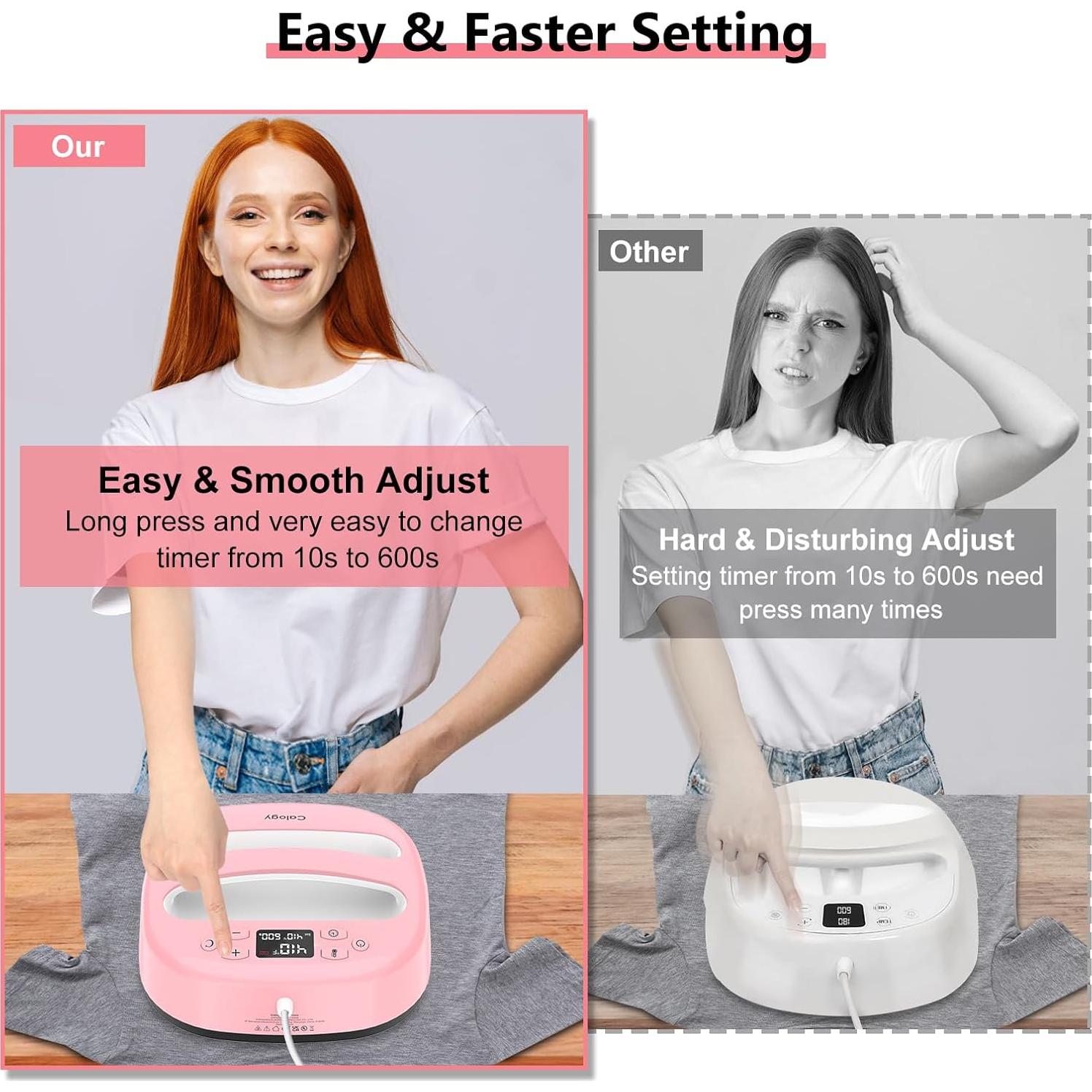 Prensa de Calor Calogy 10x10" Rosa para Camisetas 210°C