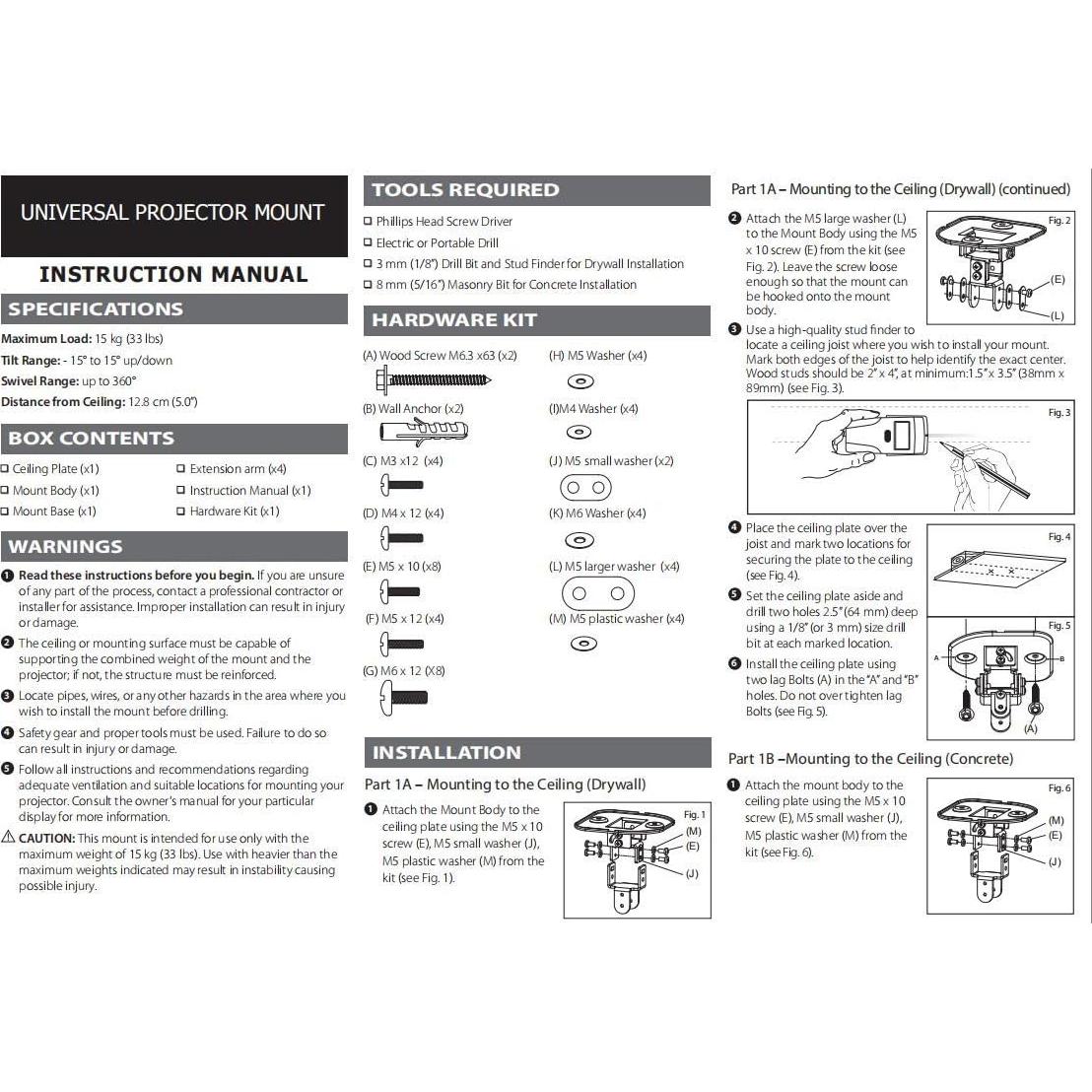 Soporte de Techo DYNAVISTA para Proyector Ajustable Negro