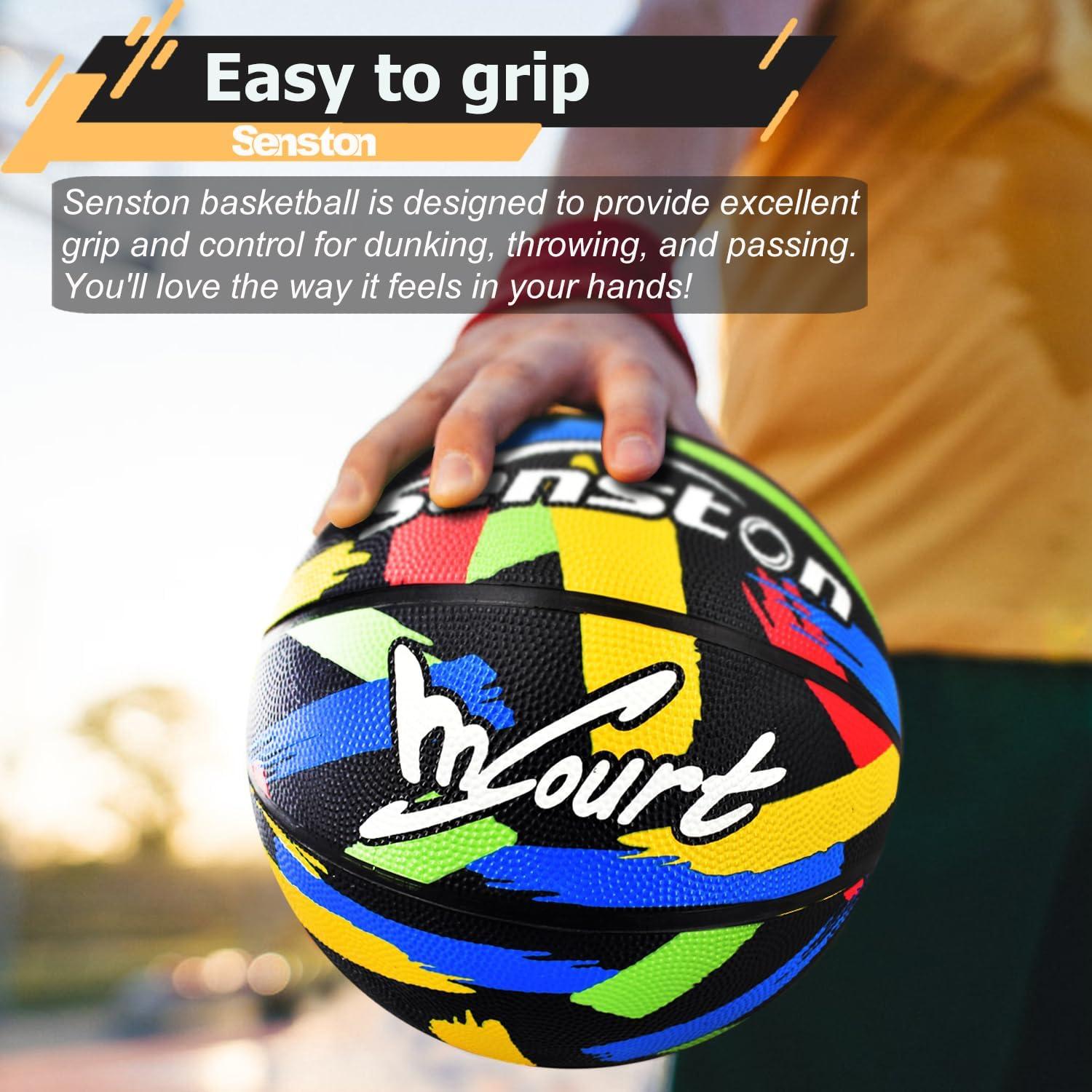 Balón de Baloncesto Senston Tamaño 7 Goma Negro con Bomba