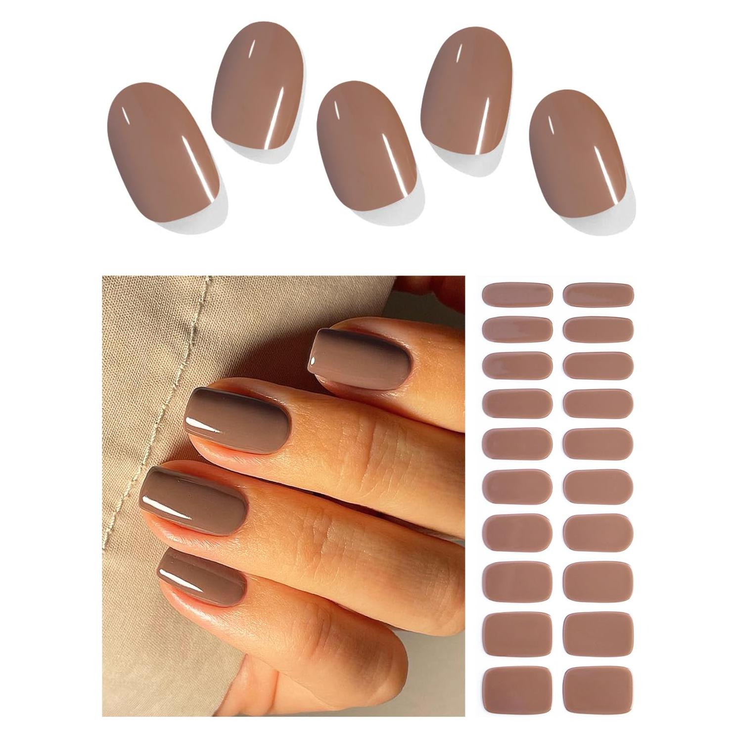 Tiras de Uñas de Gel Semi Curadas Wahrshei Caqui Oscuro 20pcs