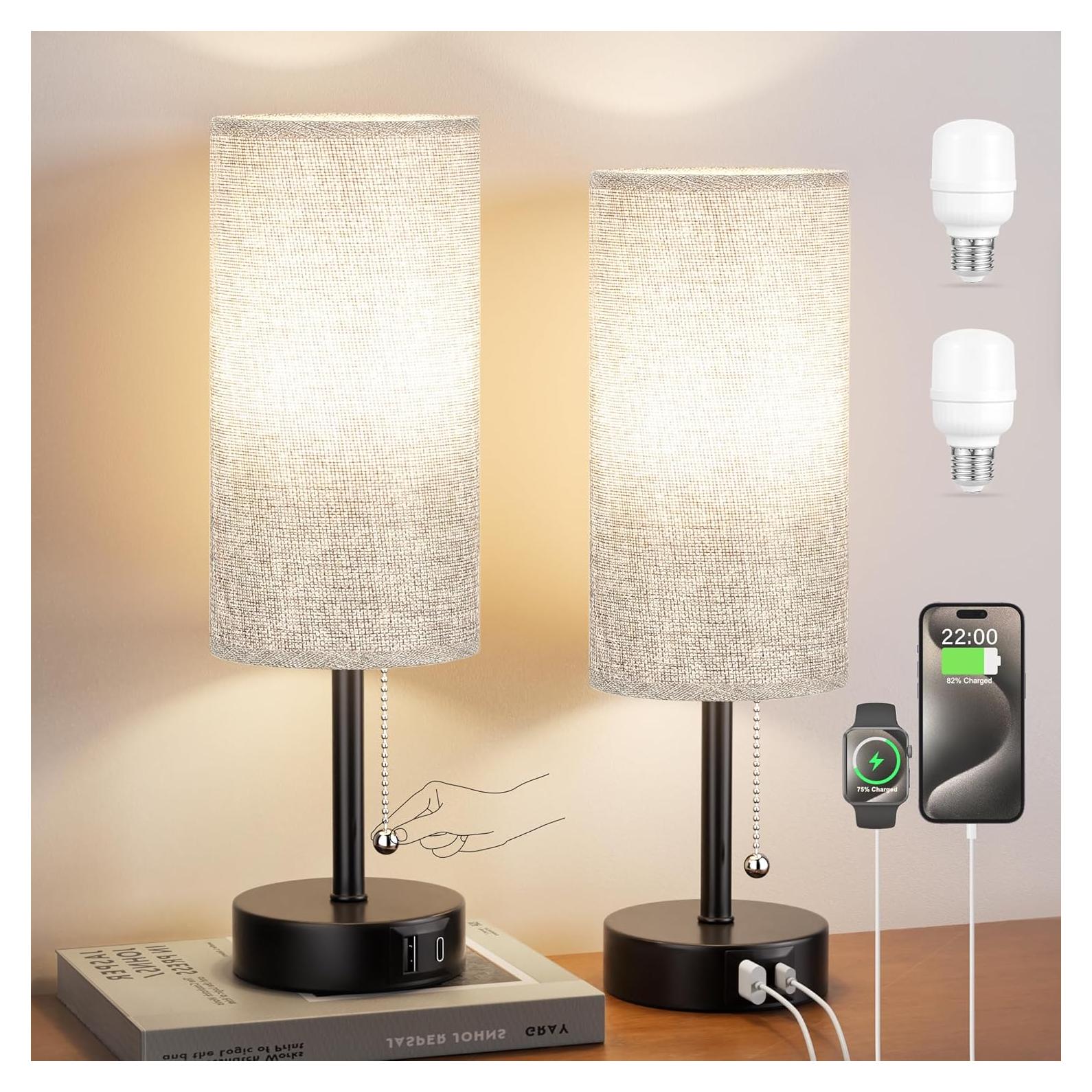 Juego de 2 Lámparas de Noche Grises Fenmzee 35.56 cm USB