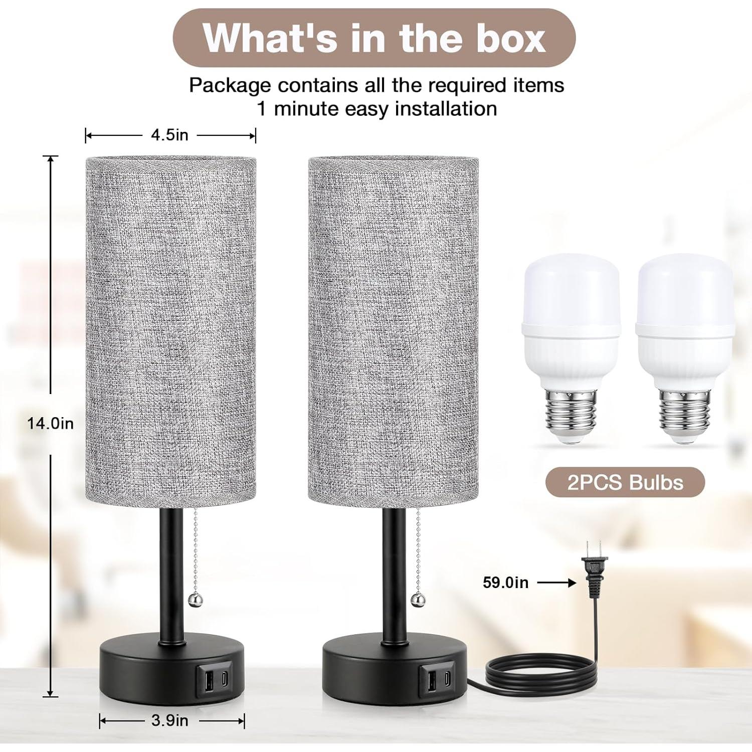 Juego de 2 Lámparas de Noche Grises Fenmzee 35.56 cm USB