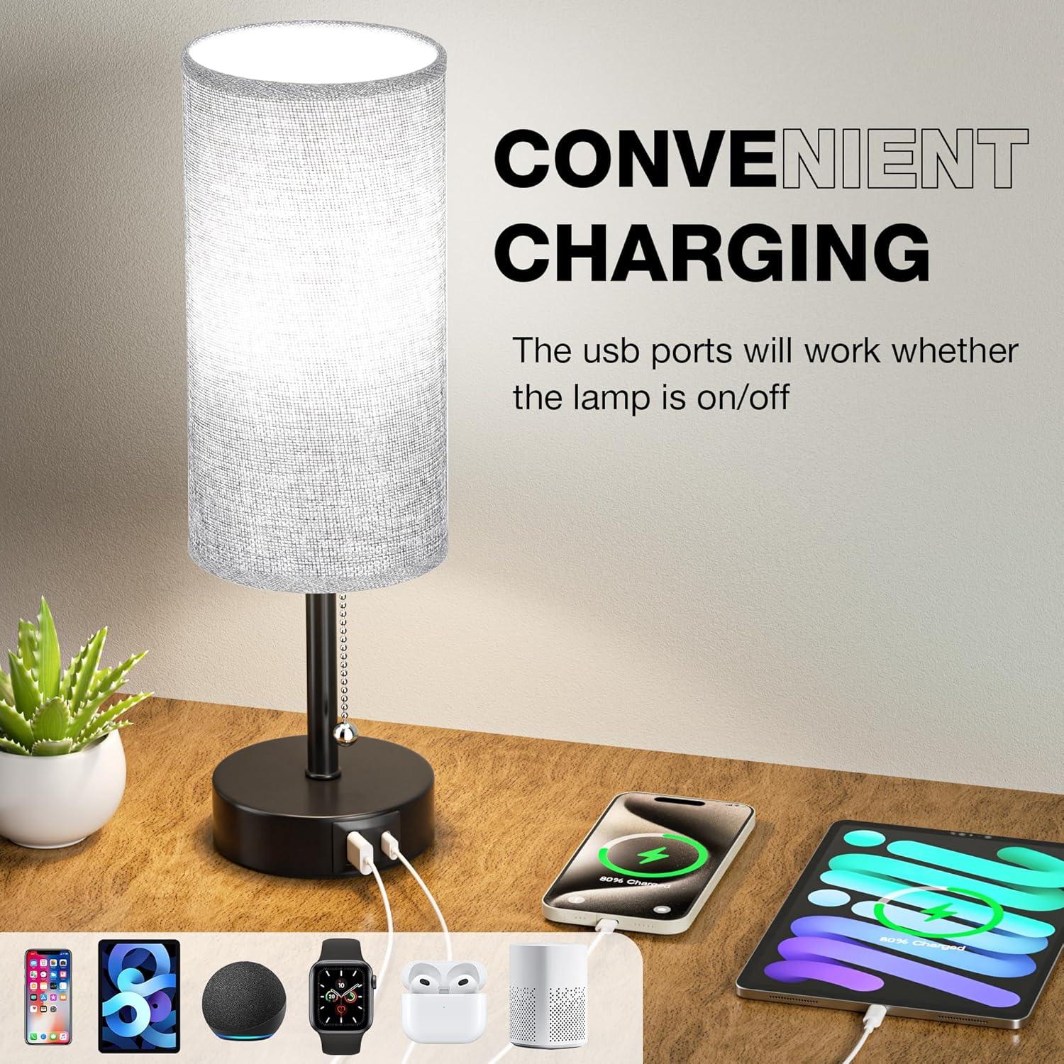 Juego de 2 Lámparas de Noche Grises Fenmzee 35.56 cm USB