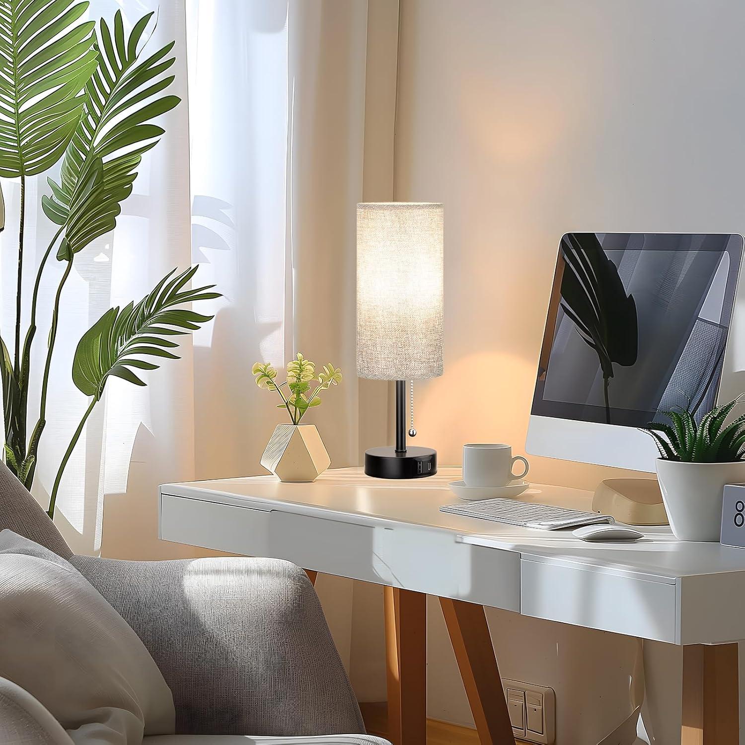 Juego de 2 Lámparas de Noche Grises Fenmzee 35.56 cm USB