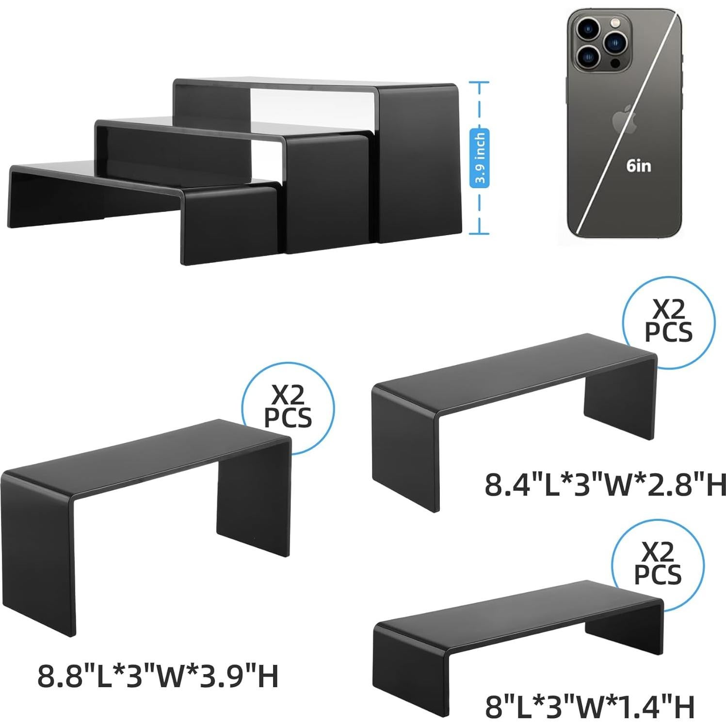 Soportes de Exhibición Acrílico Negro Goabroa 3 Niveles 6 Piezas