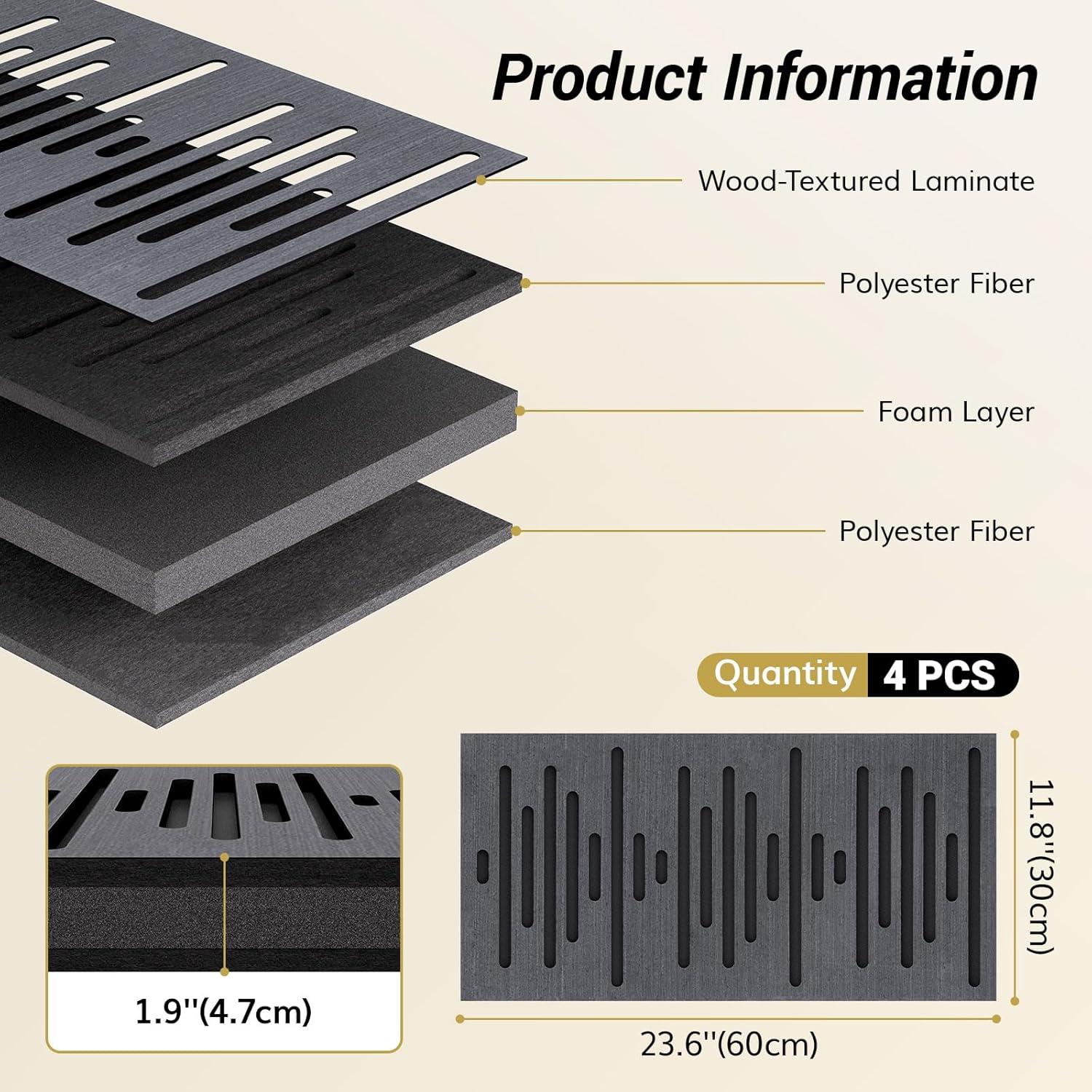 Paneles Acústicos de Madera TONOR - 4 Piezas 60x30 cm