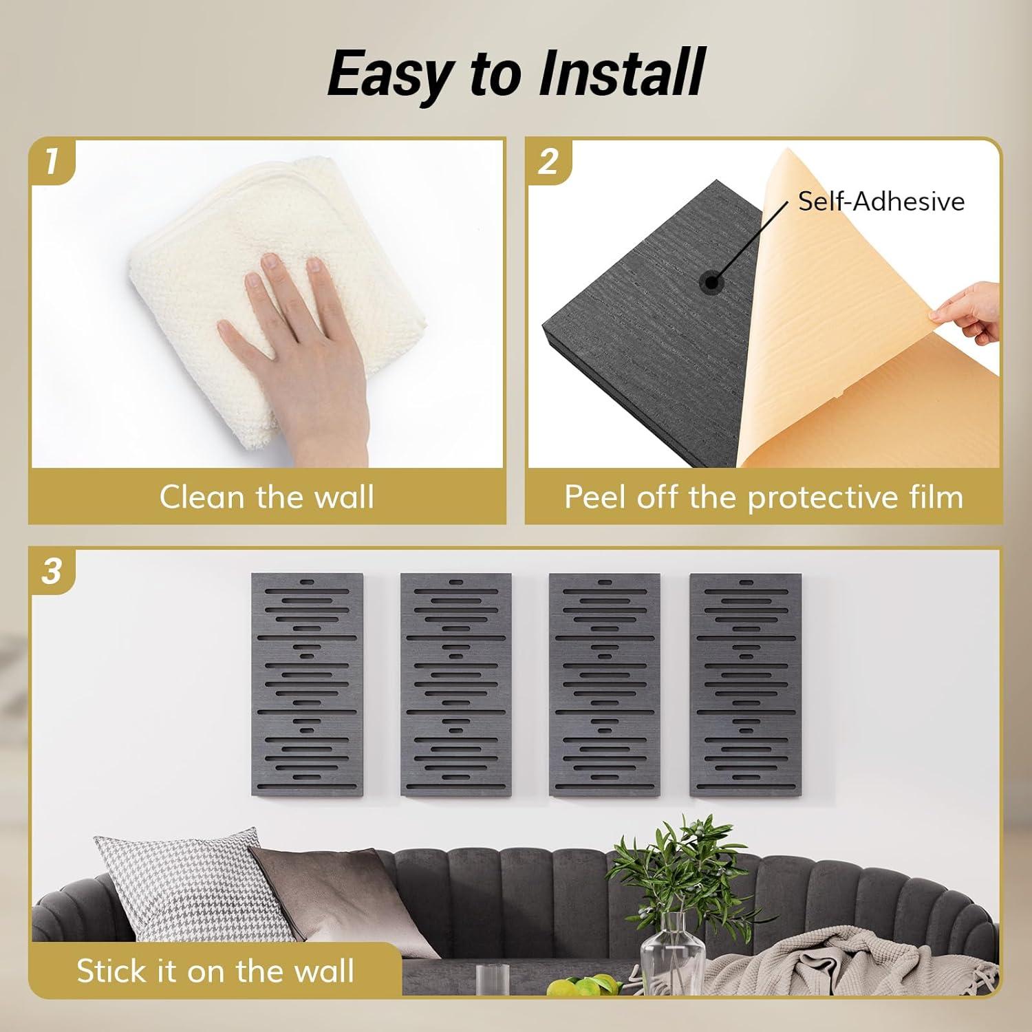 Paneles Acústicos de Madera TONOR - 4 Piezas 60x30 cm