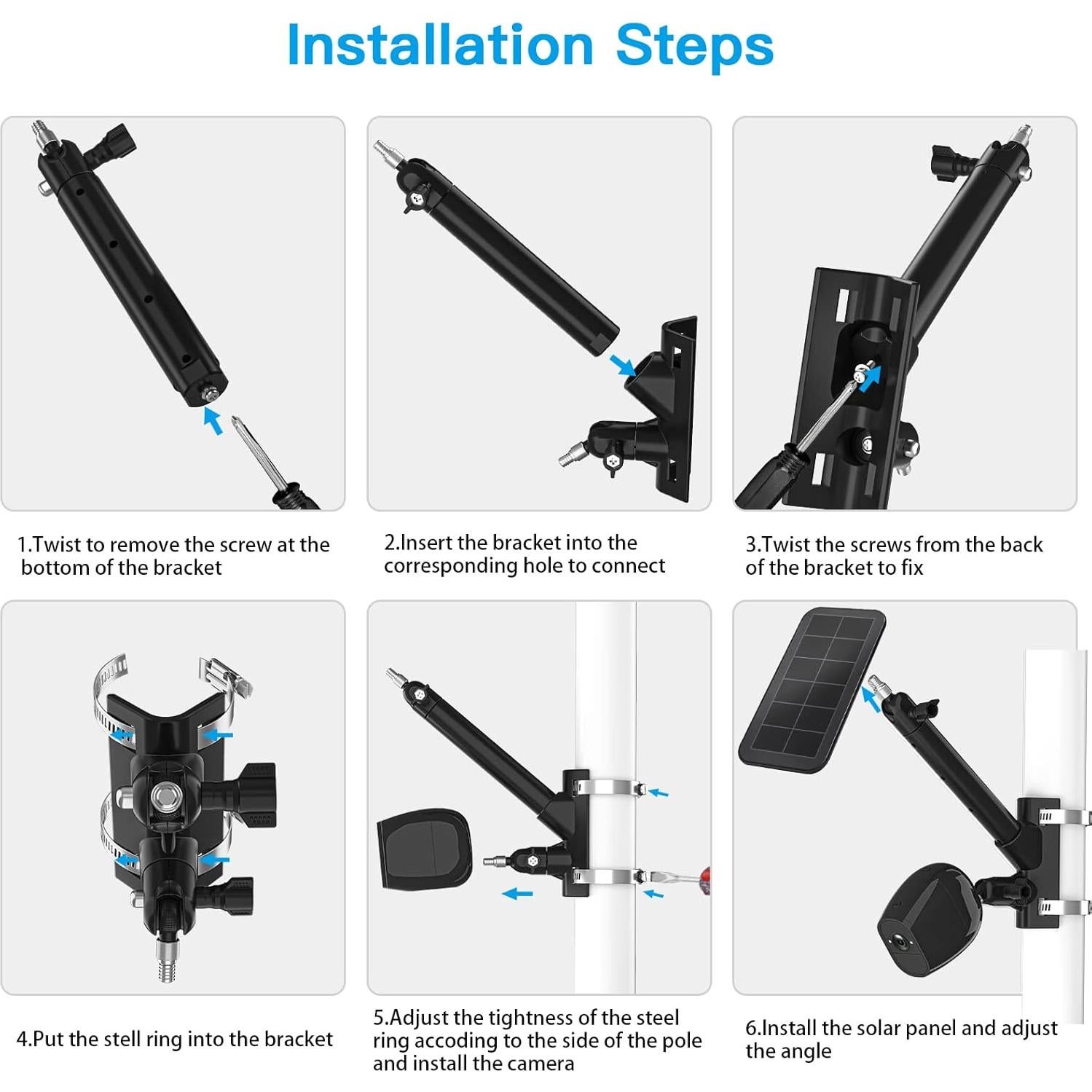 Soporte de Montaje en Poste HOLACA para Panel Solar Arlo - Negro