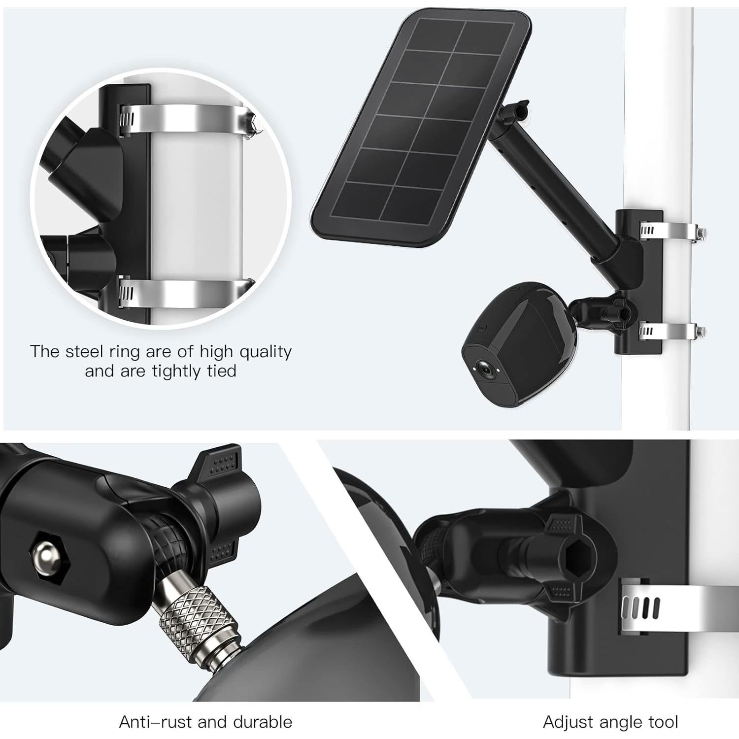 Soporte de Montaje en Poste HOLACA para Panel Solar Arlo - Negro