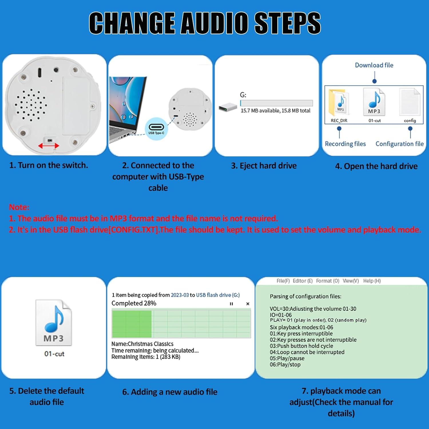 Botón de Grabación de Voz XLW 16 Min Azul para Mascotas