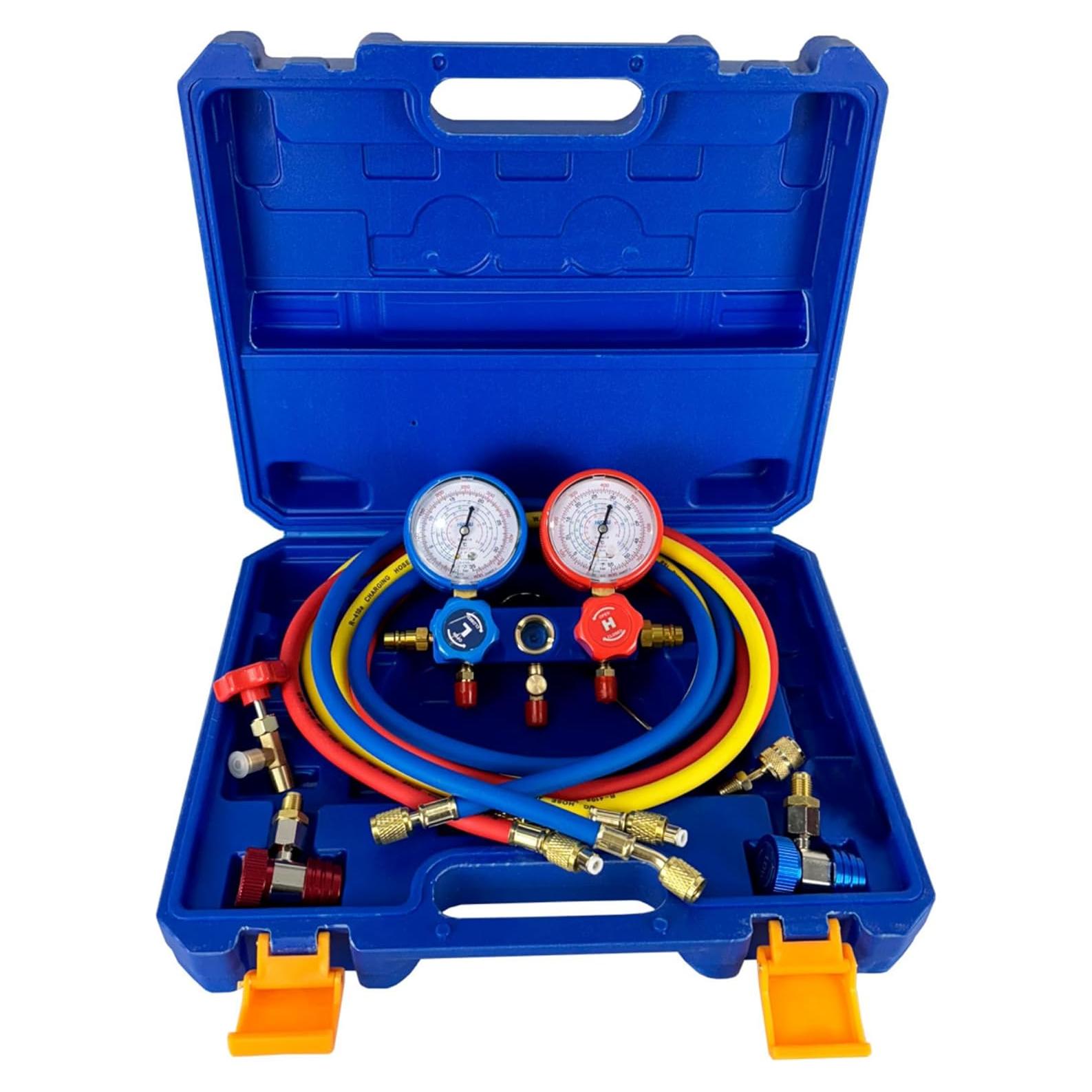 Juego de Manómetros de AC Hiatsu con Kit de Recarga R134a R32 R410a