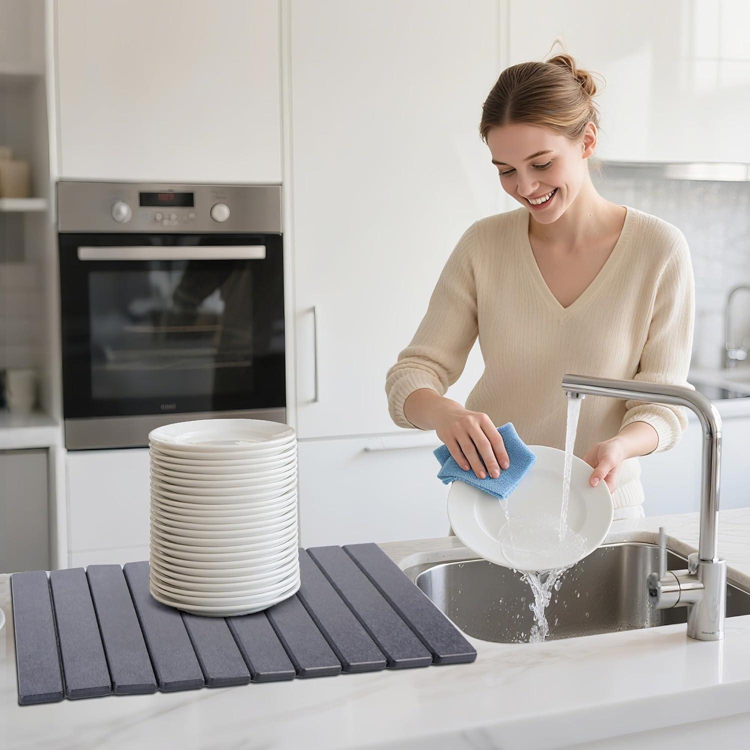 Alfombrilla de Secado de Piedra Diatomácea HOUYOMICS 59x39 cm Gris