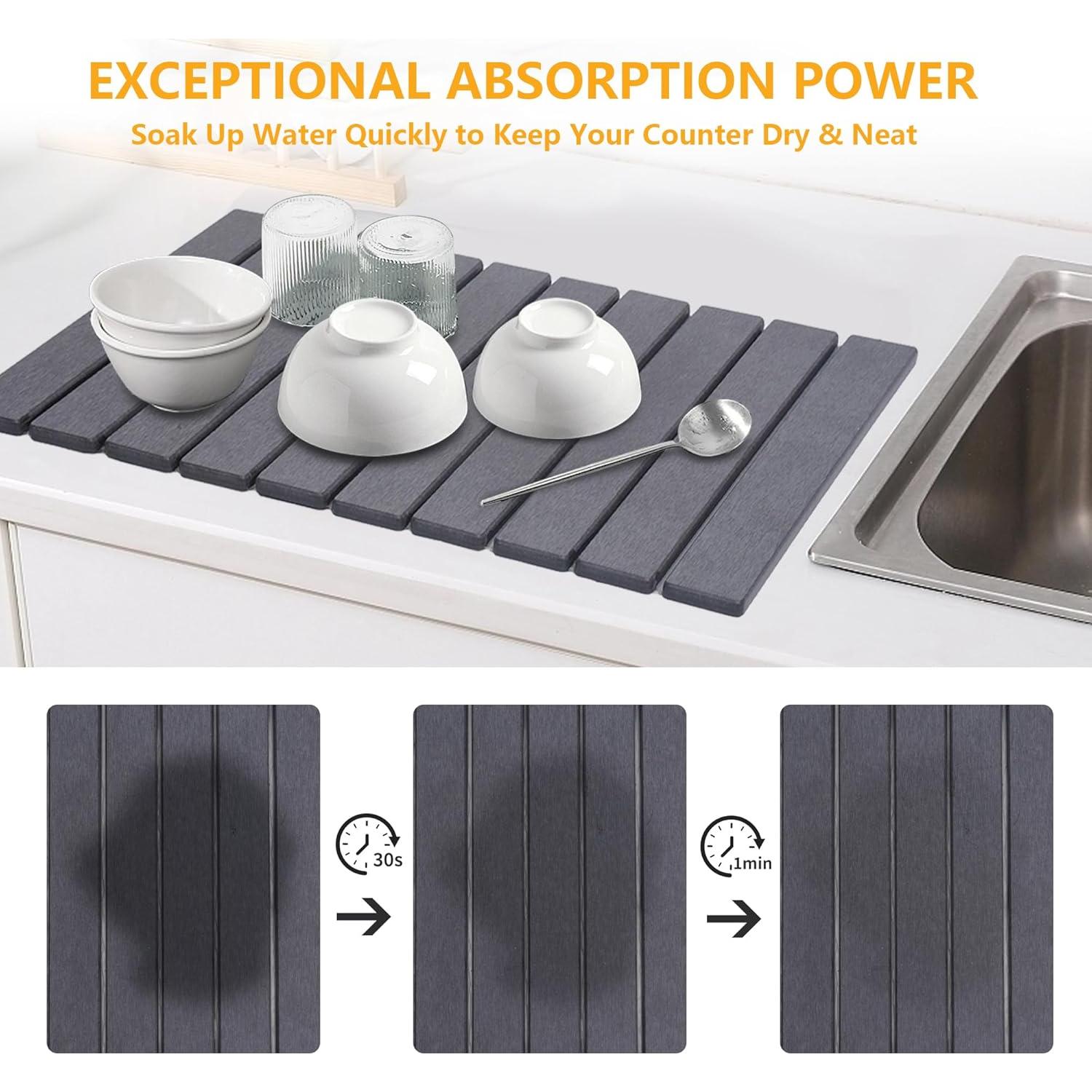 Alfombrilla de Secado de Piedra Diatomácea HOUYOMICS 59x39 cm Gris