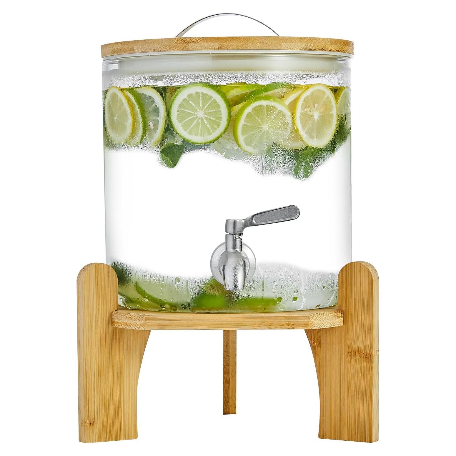 Dispensador de Bebidas de Vidrio BNVVT 5L con Grifo y Base de Madera