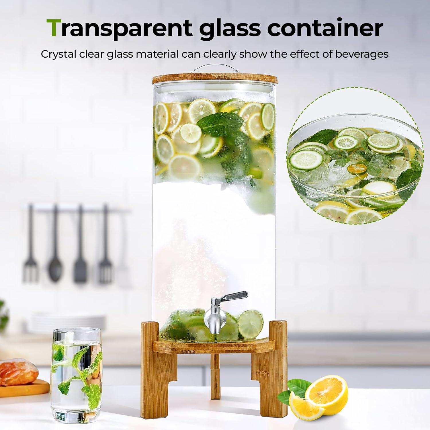 Dispensador de Bebidas de Vidrio BNVVT 5L con Grifo y Base de Madera