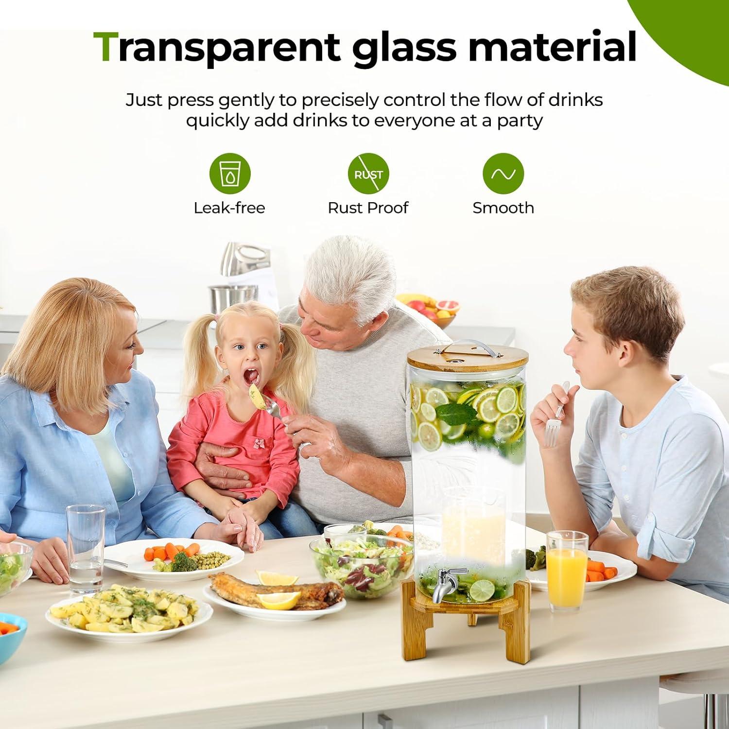 Dispensador de Bebidas de Vidrio BNVVT 5L con Grifo y Base de Madera