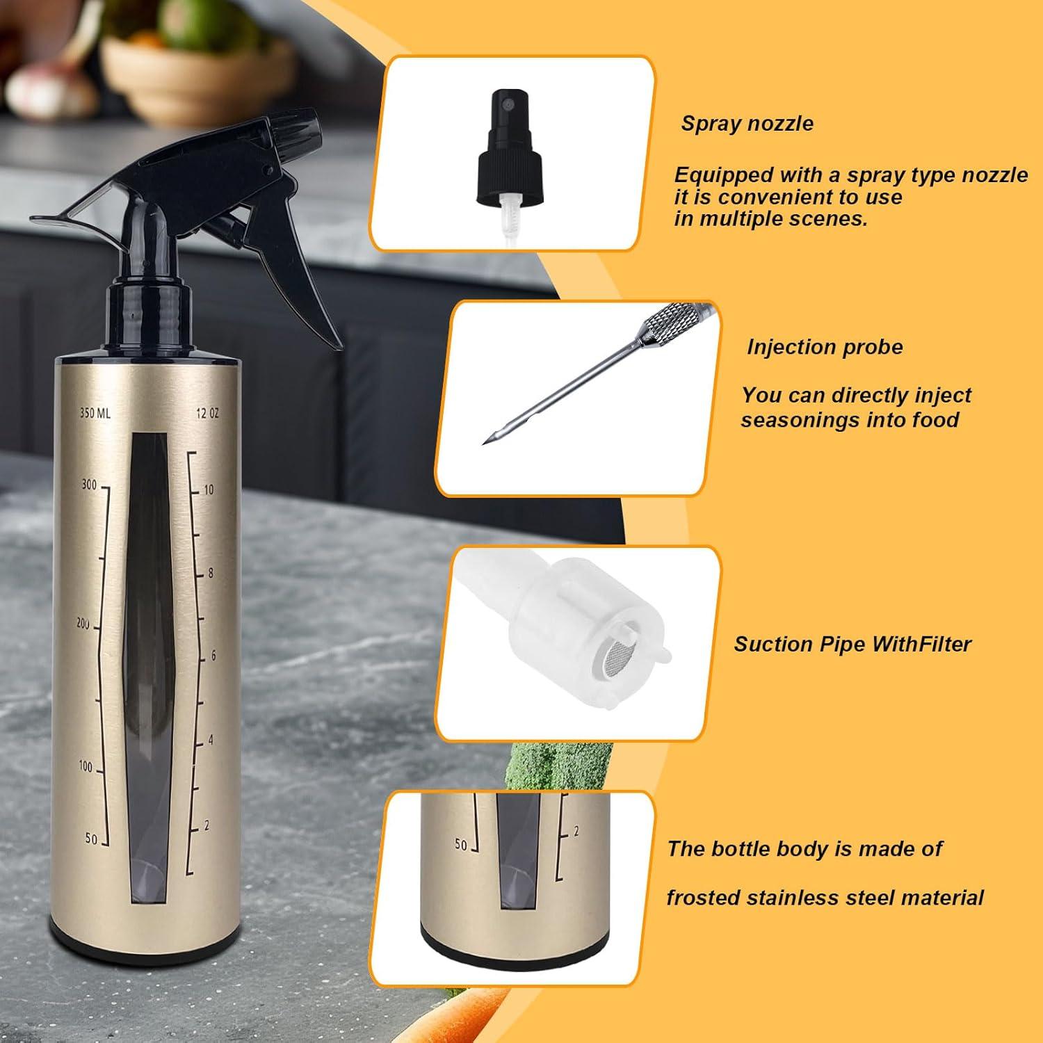 Botella Spray para BBQ HEYISME 350ml Acero Inoxidable 3 en 1