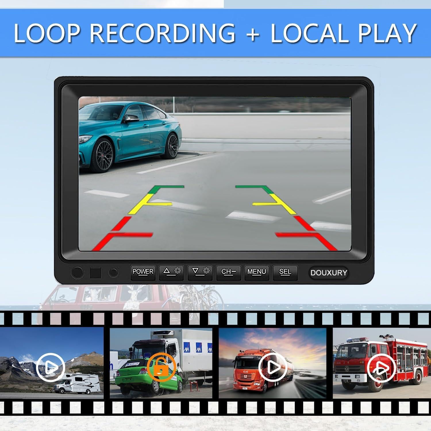 Sistema de Cámara de Respaldo DOUXURY 7" 1080P con 4 Cámaras AHD