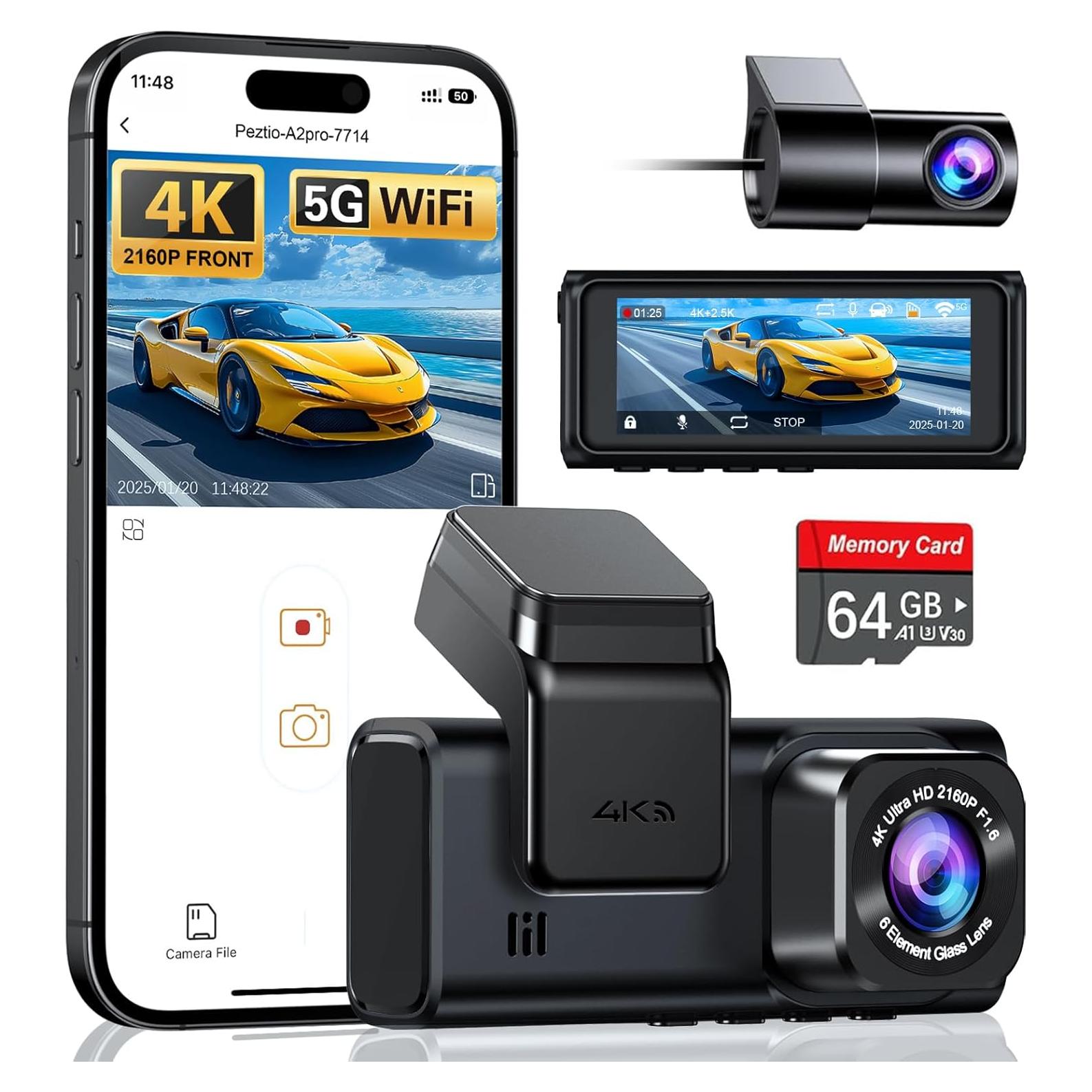 Cámara Dash 4K Navycrest A2Pro WiFi 5G Doble con 64GB