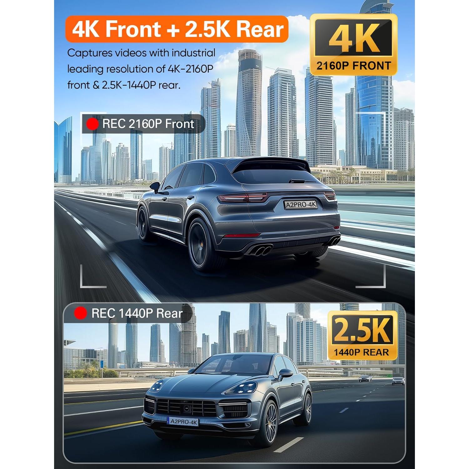 Cámara Dash 4K Navycrest A2Pro WiFi 5G Doble con 64GB