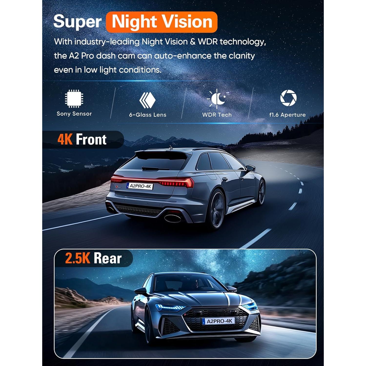 Cámara Dash 4K Navycrest A2Pro WiFi 5G Doble con 64GB