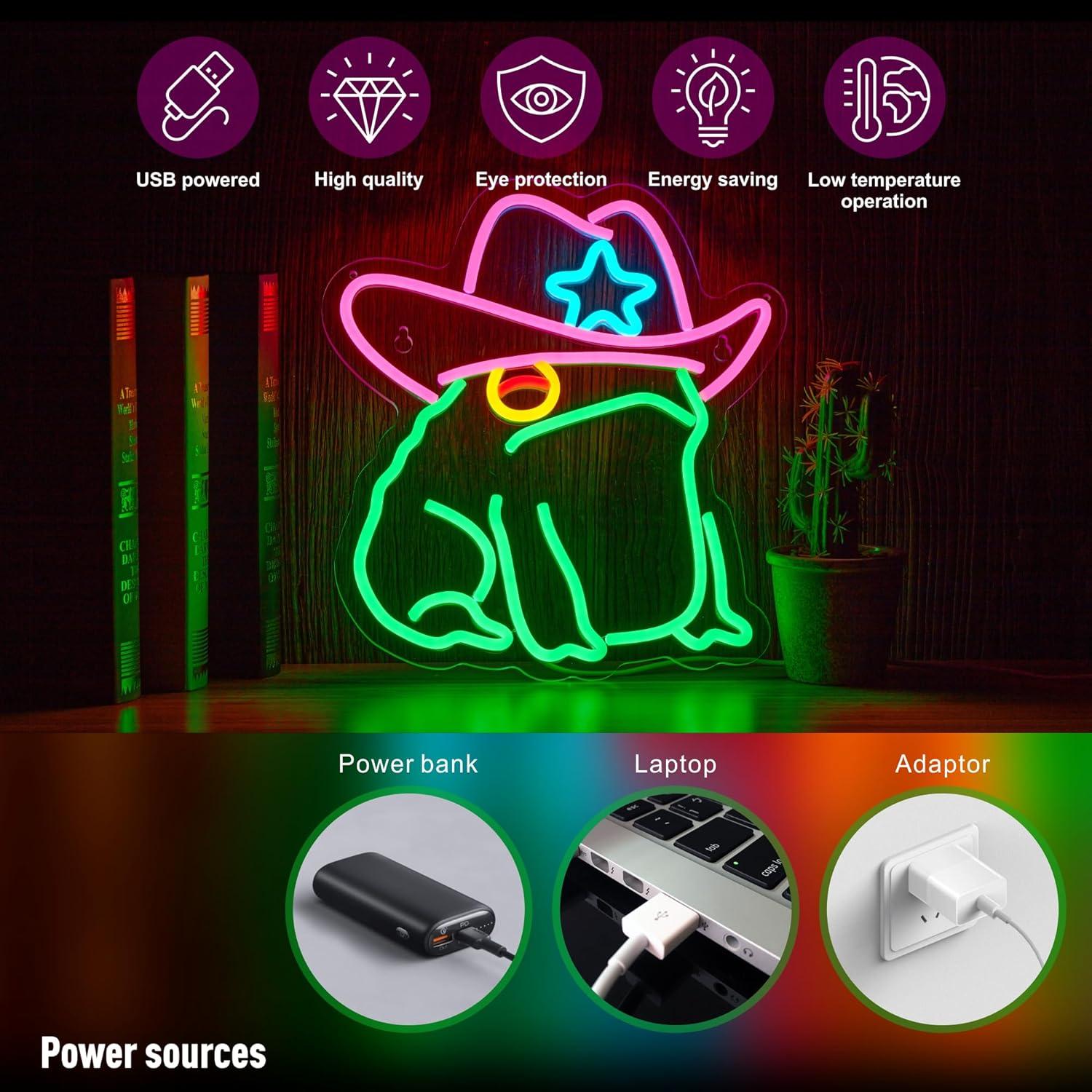 Letrero de neón rana vaquera NEONLAND 35.1x32 cm USB LED