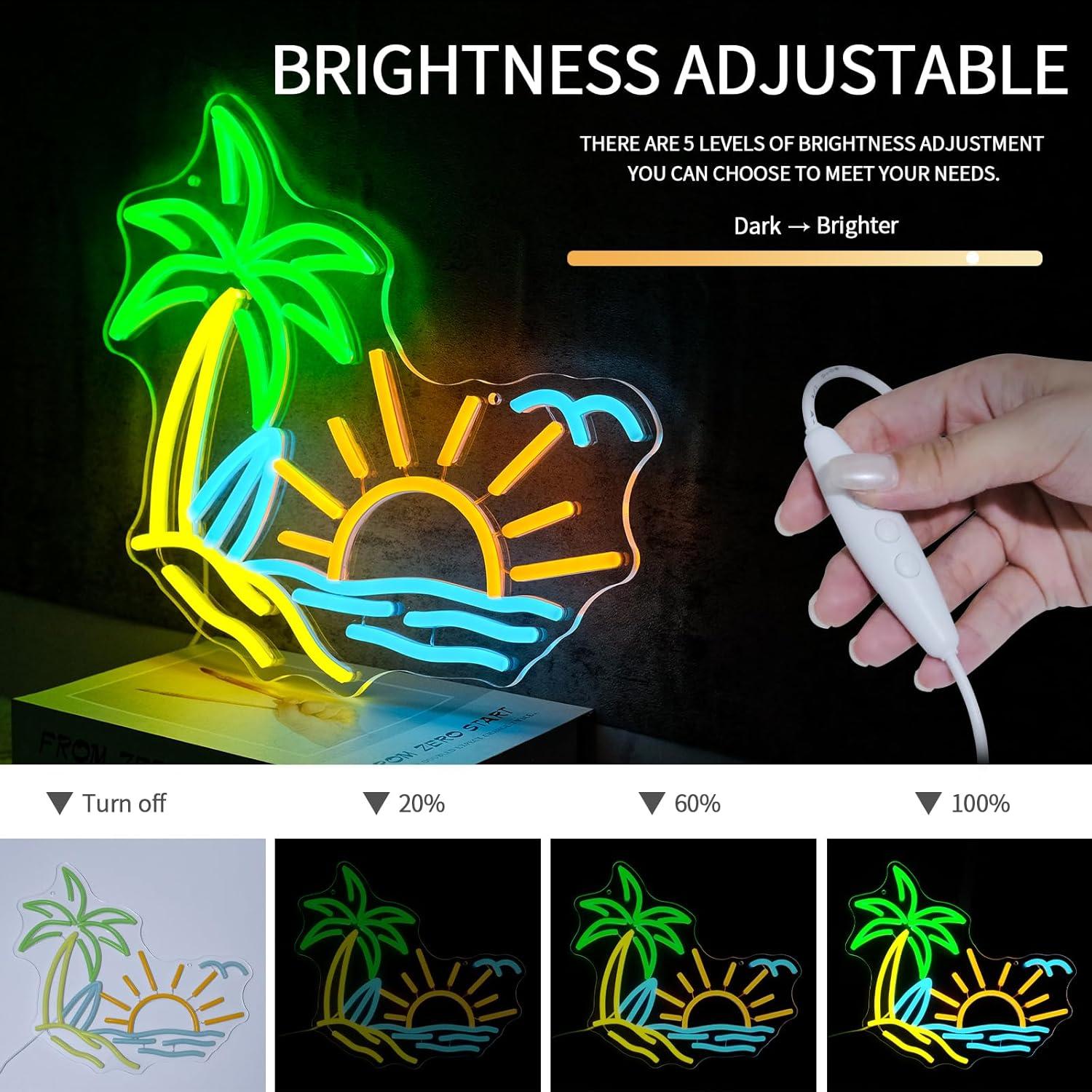 Letrero Neón Tropical Virlusy Atardecer Playa LED Dimmable